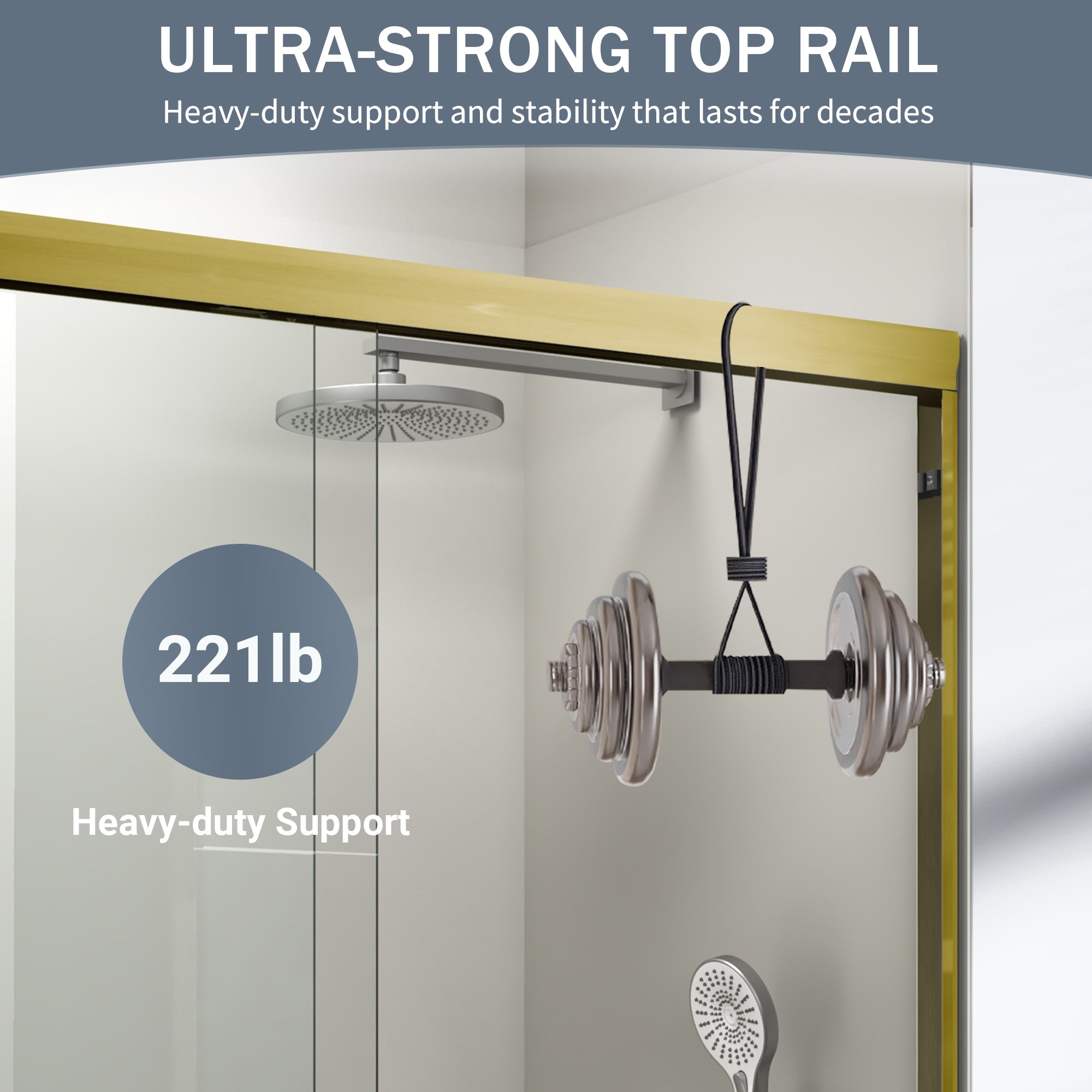 44" - 48" W x 72" H Double Sliding Shower Door, Semi-frameless Bathroom Sliding Door with 1/4" (6mm) Tempered Glass for Walk-in Shower, Brushed Gold GF-24D03-48BGX