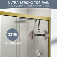 44" - 48" W x 72" H Double Sliding Shower Door, Semi-frameless Bathroom Sliding Door with 1/4" (6mm) Tempered Glass for Walk-in Shower, Brushed Gold GF-24D03-48BGX