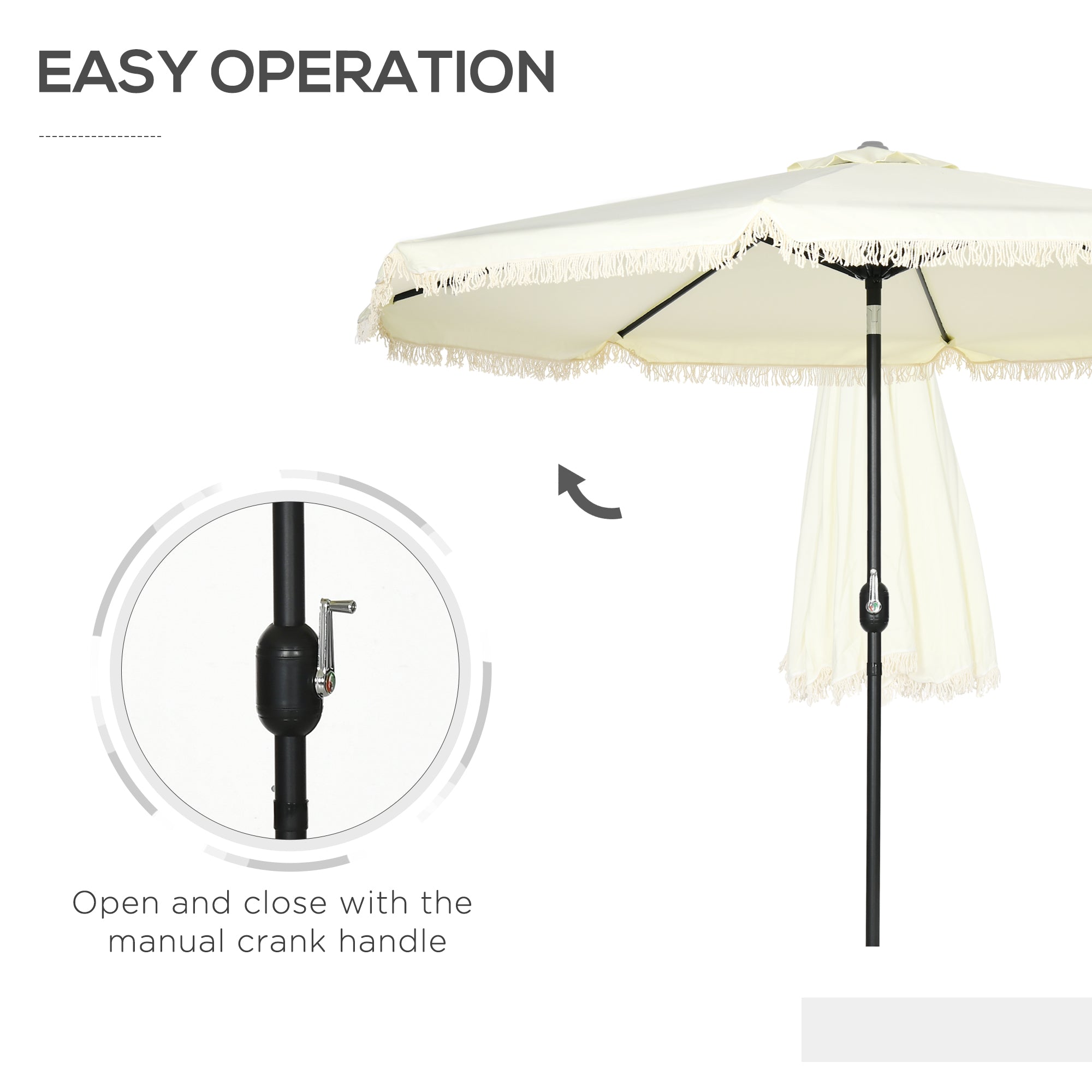 Outsunny 9 ft Cantilever Umbrella with Push Button Tilt and Crank Tassles and 8 Ribs Shade Umbrellas for Garden