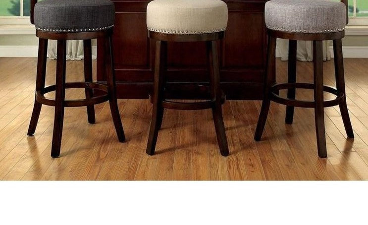 Bar Chairs 2pc 25" Supported On Rich Dark Wooden Legs The Fabric Padded Seats And Backrests Provide Comfortable Seating