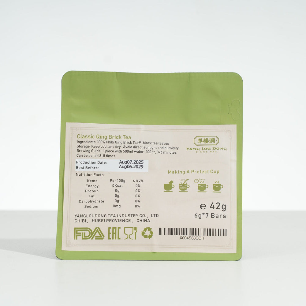 Green tea package with nutritional information on a white background