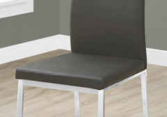 Dining Chair, Set Of 2, Side, Upholstered, Kitchen, Dining Room, Grey Leather Look, Chrome Metal, Contemporary, Modern
