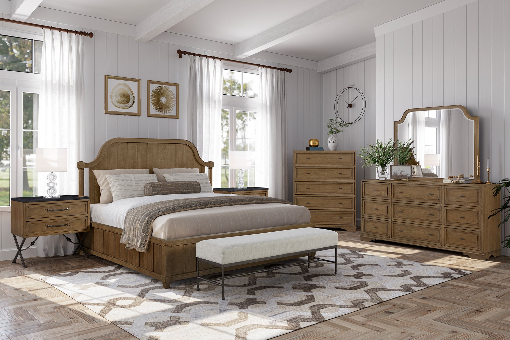 King Planked Panel Bed - Almond