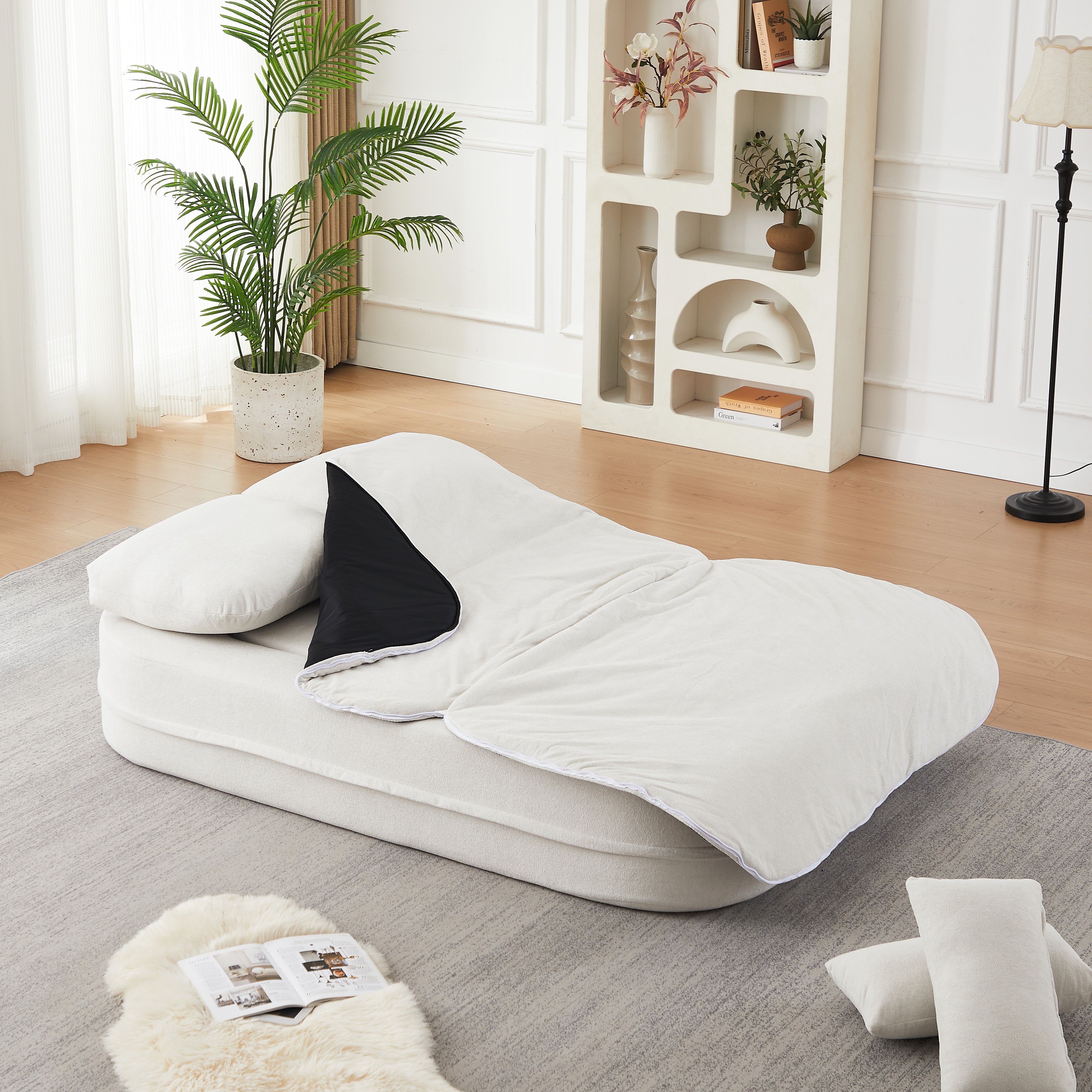 75''2-in-1 Foldable Sofa,Convertible Sleeper Foam Sofa Bed with Multi Functional Blanket, Chenille Floor folding sofa bed,  Floor Sofa Lounge Sofa for Living Room Bedroom Lounge Studio
