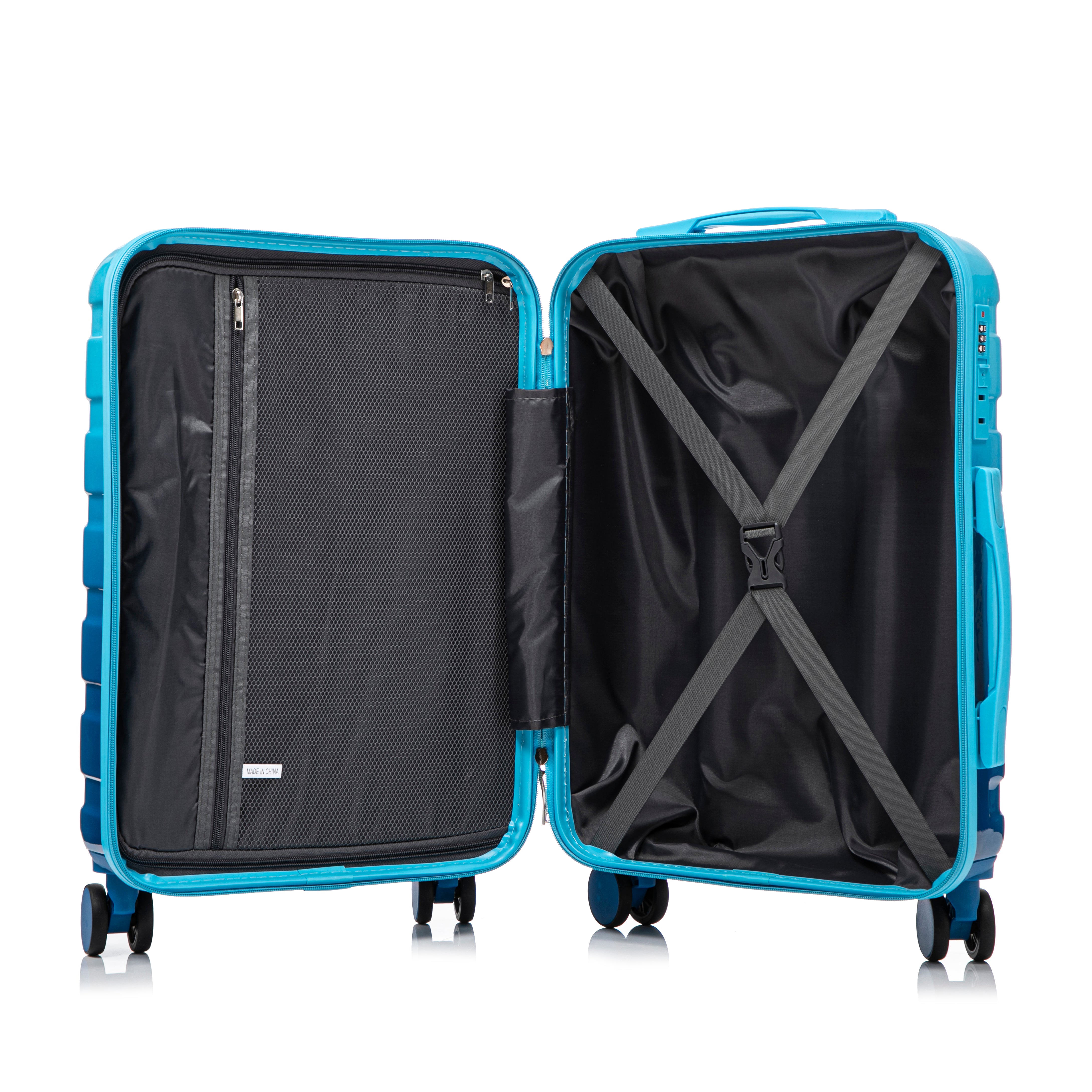 20" Carry-On Suitcase + 14" Cosmetic Case Set (PC Hard Shell, Gradient Navy/Light Blue)