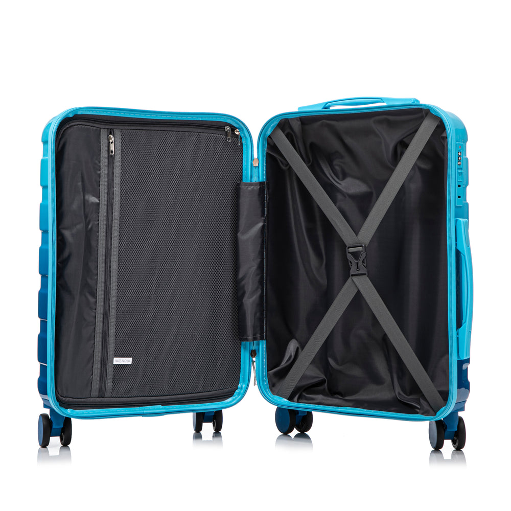 20" Carry-On Suitcase + 14" Cosmetic Case Set (PC Hard Shell, Gradient Navy/Light Blue)