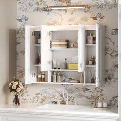 Modern Bathroom Cabinet with 5 Adjustable Shelves, Wall-Mounted Medicine Cabinet for Bathroom, Soft-Closing Hinges, Open Shelving Design