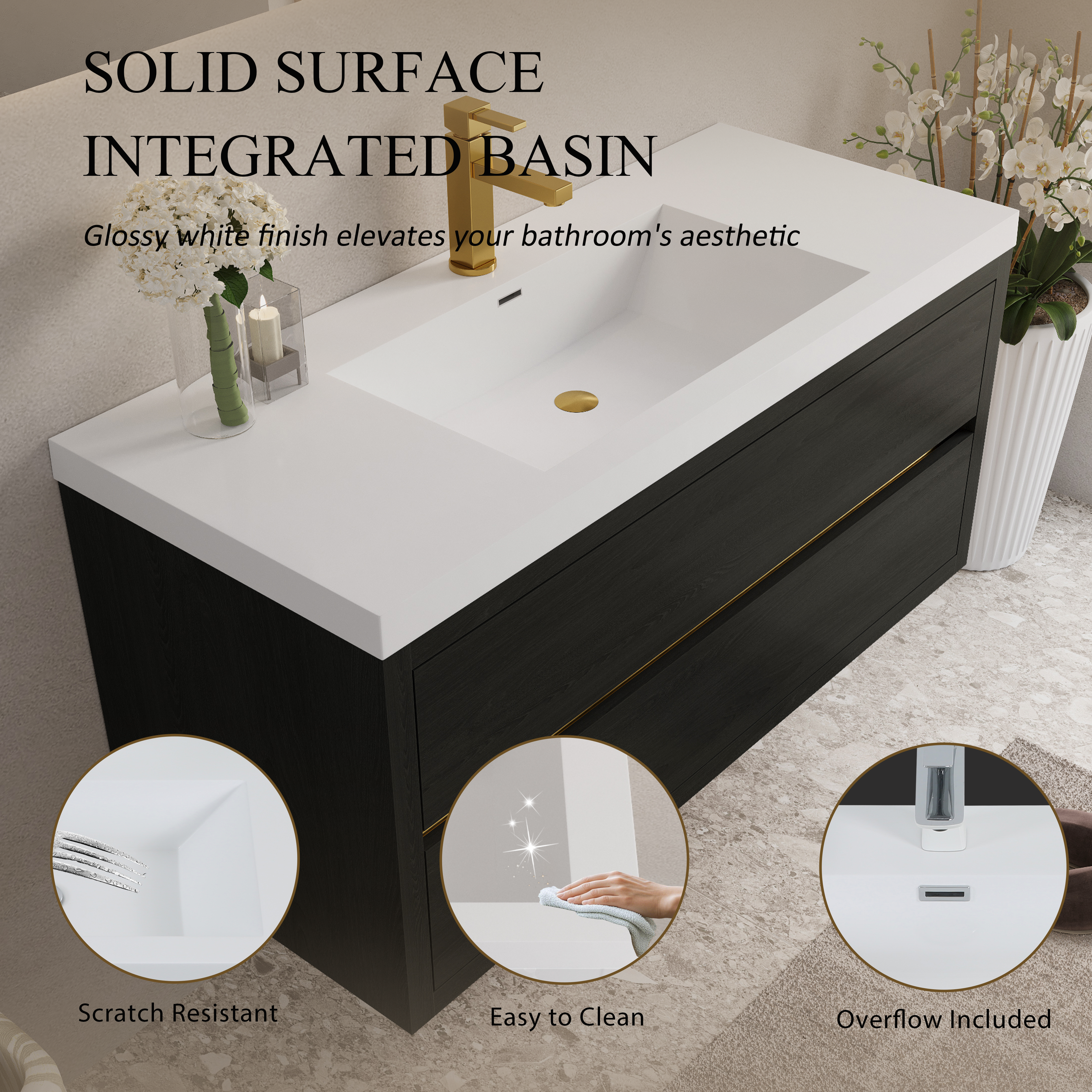 48" Wall-Mounted Bathroom Vanity with Sink, Floating Bathroom Storage Cabinet with Stone Resin Countertop and Soft Close Drawers Fully Assembled, Espresso Wood 24V15-48EW-W1920P414548