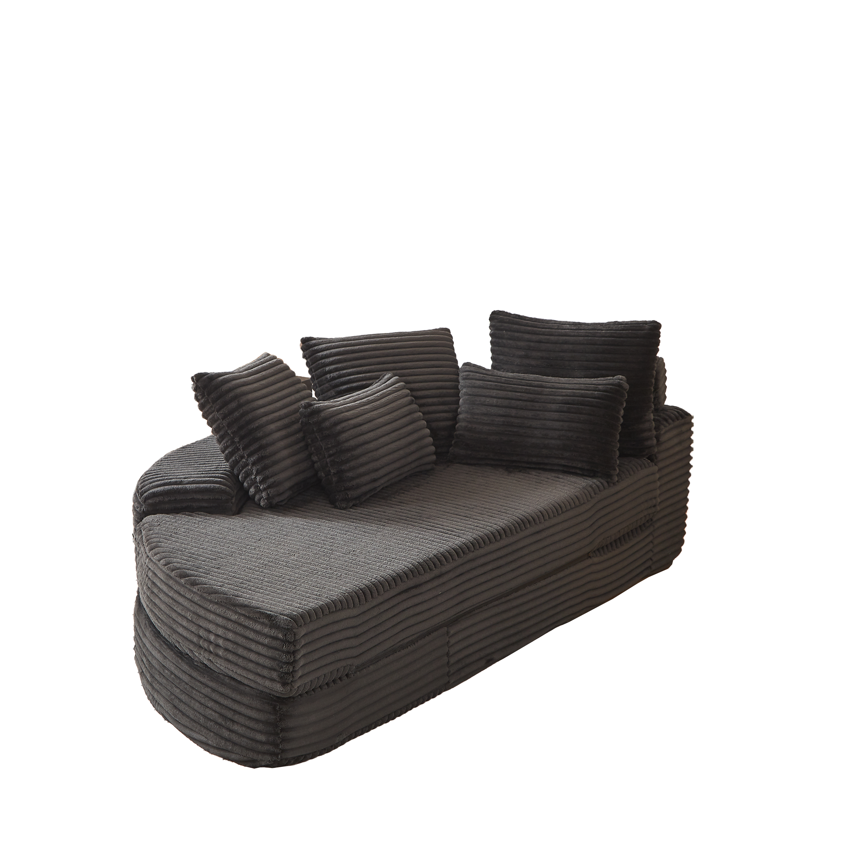 78.5-Inch Corduroy Semi-Circular 2-in-1 Sofa Bed, Designer Recliner with Neck Pillow and Five Throw Pillows in Living Room