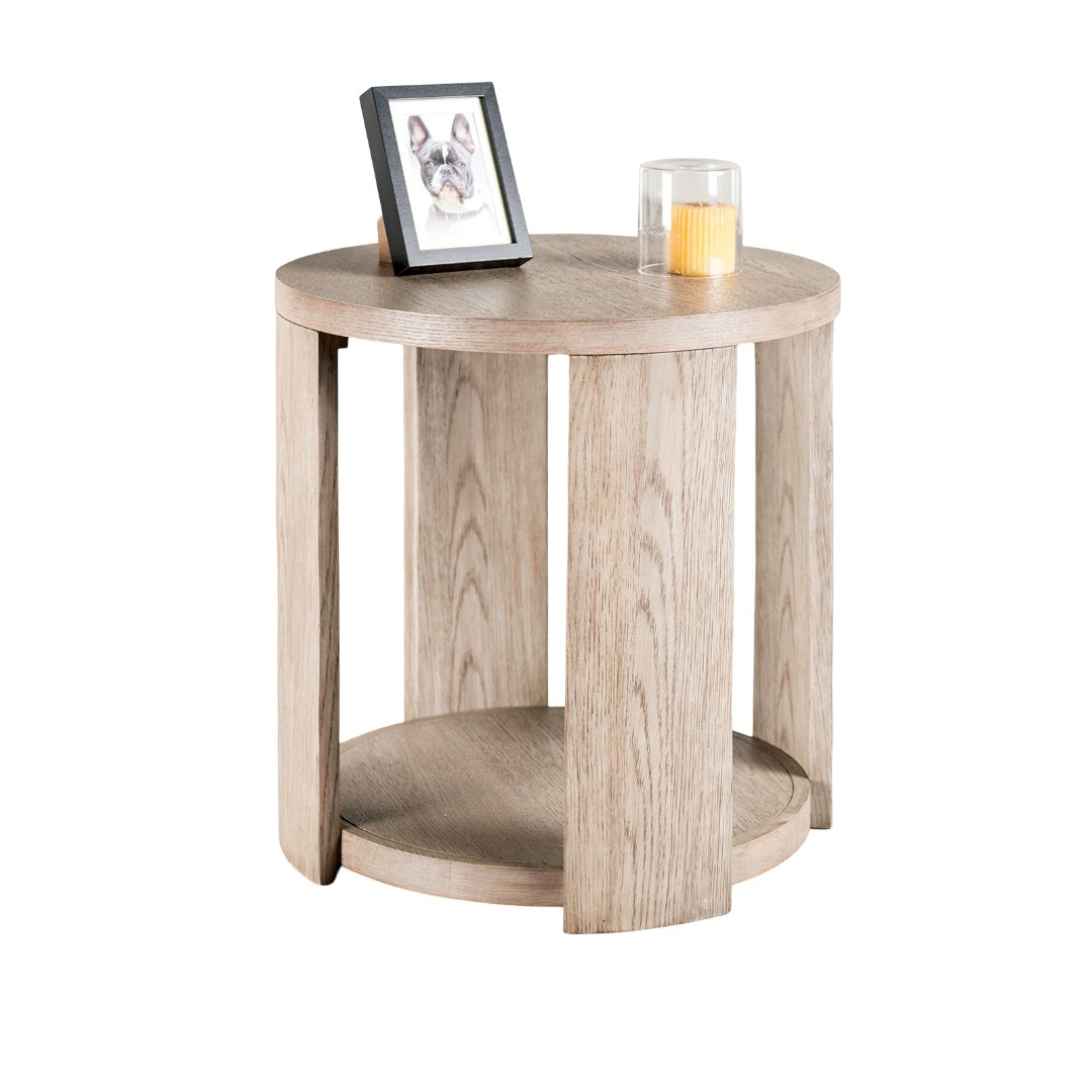 Modern Style 1pc Round End Table Open Bottom Storage Oak Finish Primary Living Room