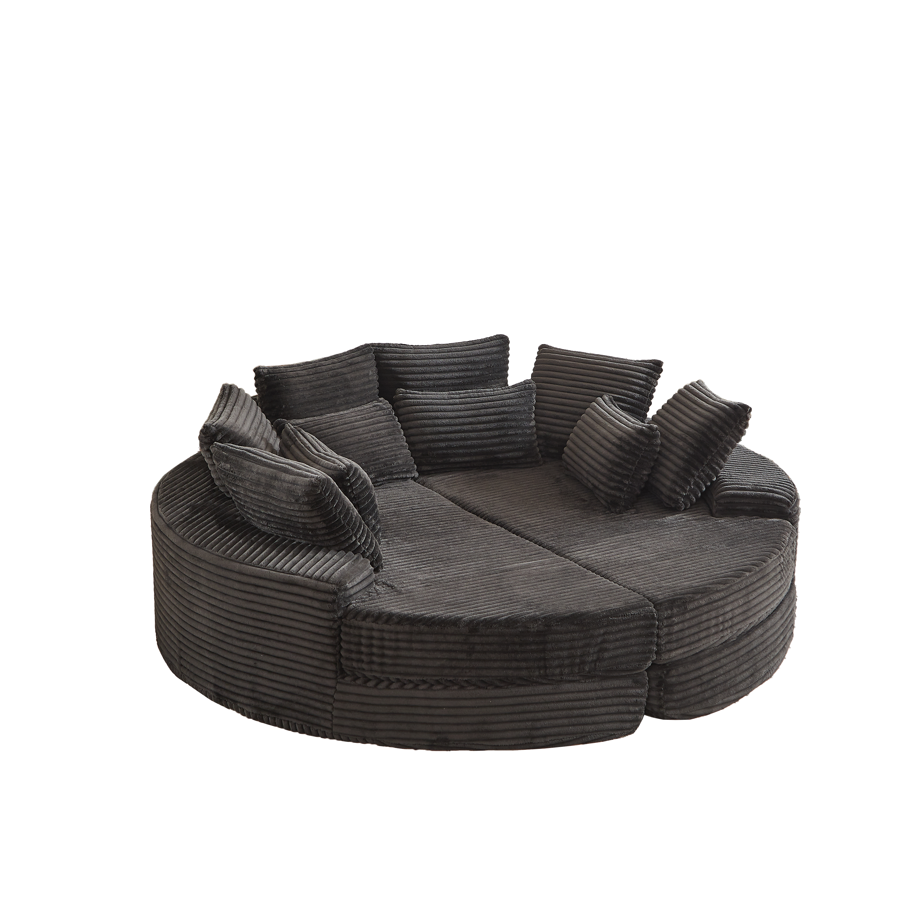 78.5-inch Corduroy Round Oversized Recliner, Converts into Two Recliners, 2-In-1 Sofa Bed, Neck Pillow Design With Five Throw Pillows