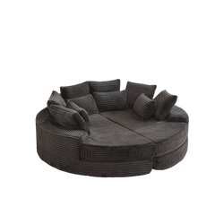 78.5-inch Corduroy Round Oversized Recliner, Converts into Two Recliners, 2-In-1 Sofa Bed, Neck Pillow Design With Five Throw Pillows