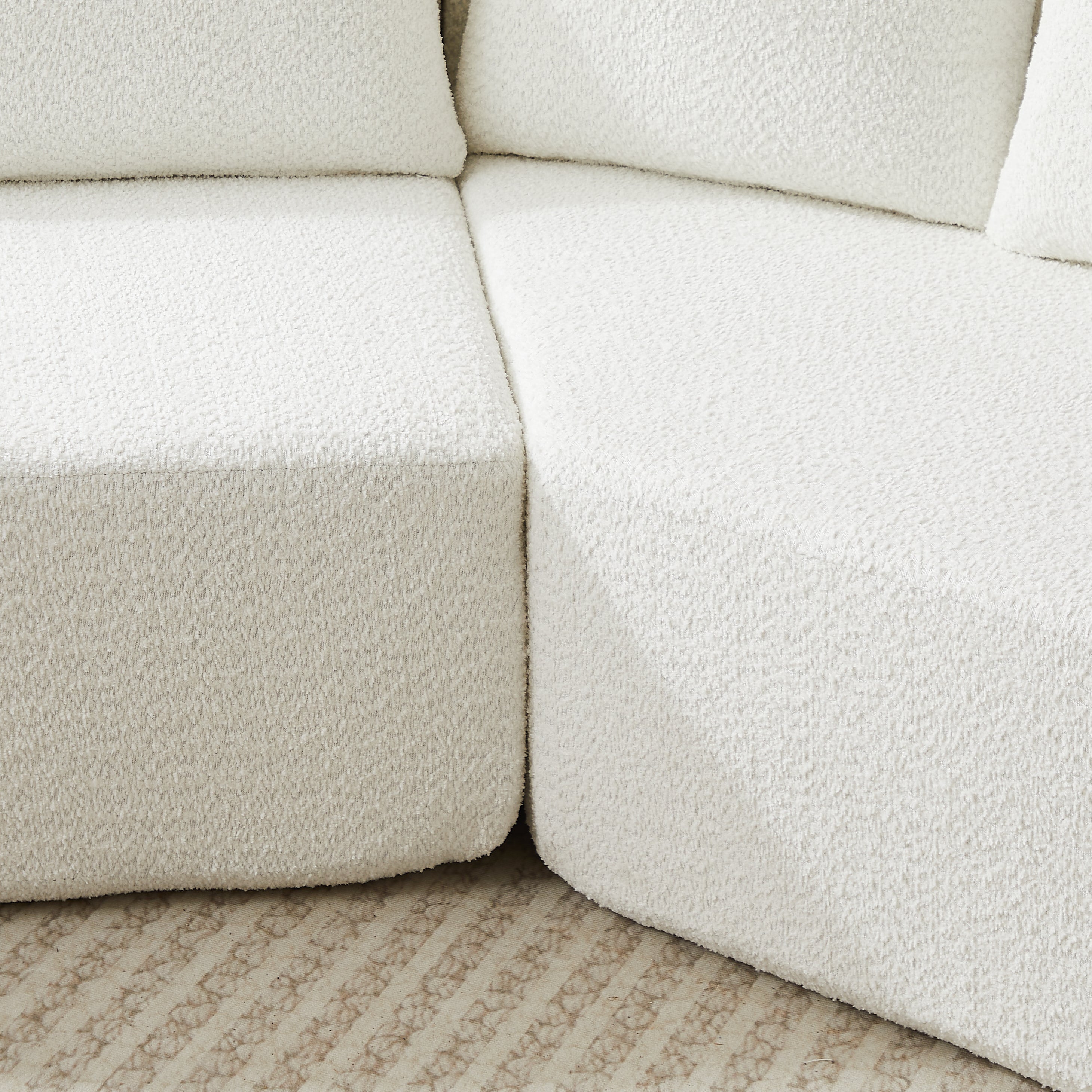 106.3-inch V-shaped modular sofa set in chenille fabric, featuring three throw pillows and two curved ottomans, perfectly suited for living rooms, bedrooms, and offices.beige