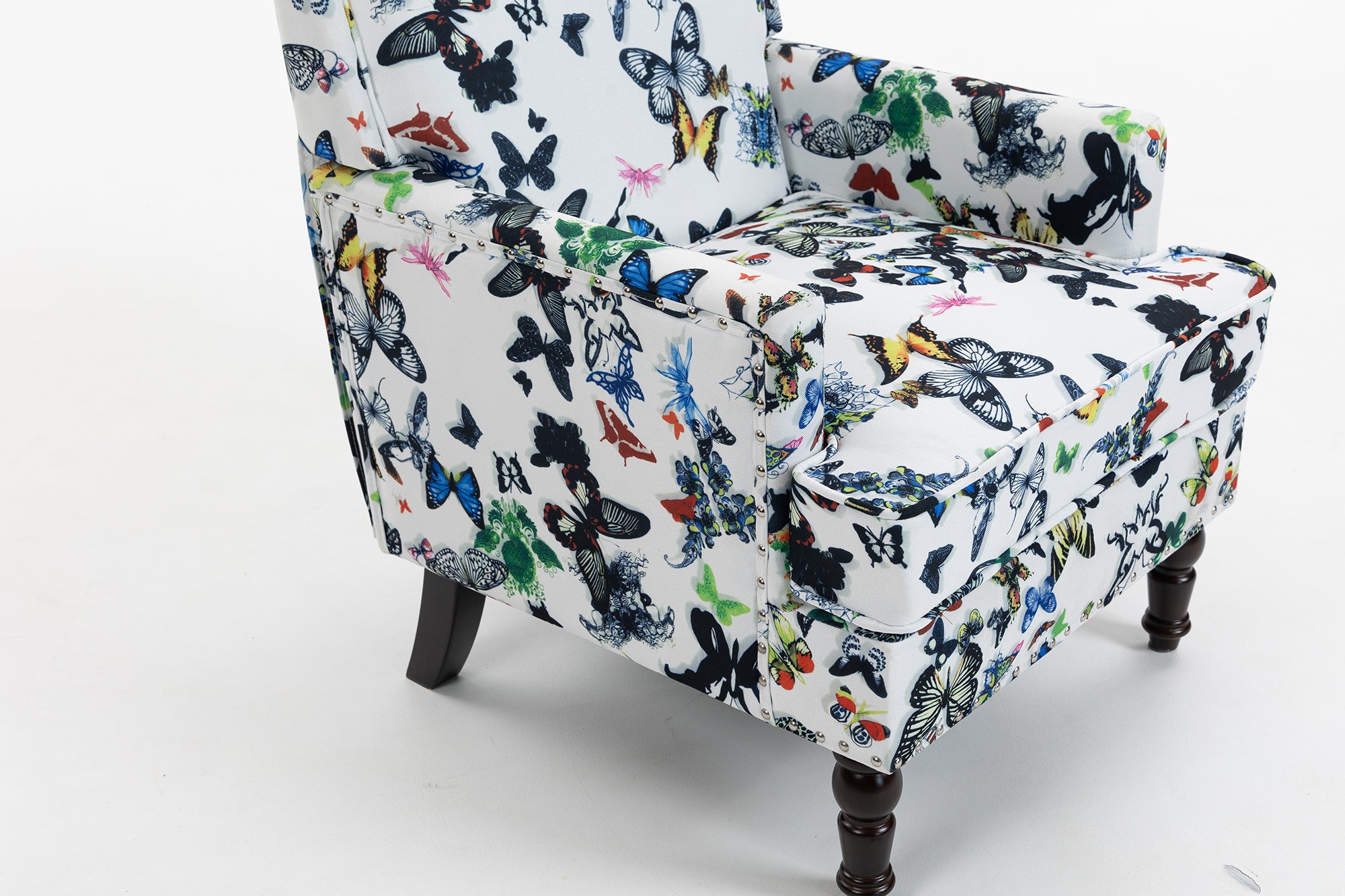 Upholstered Accent Chair, Vintage Armchair with butterfly  Linen Fabric and Nailhead Trim for Living Room