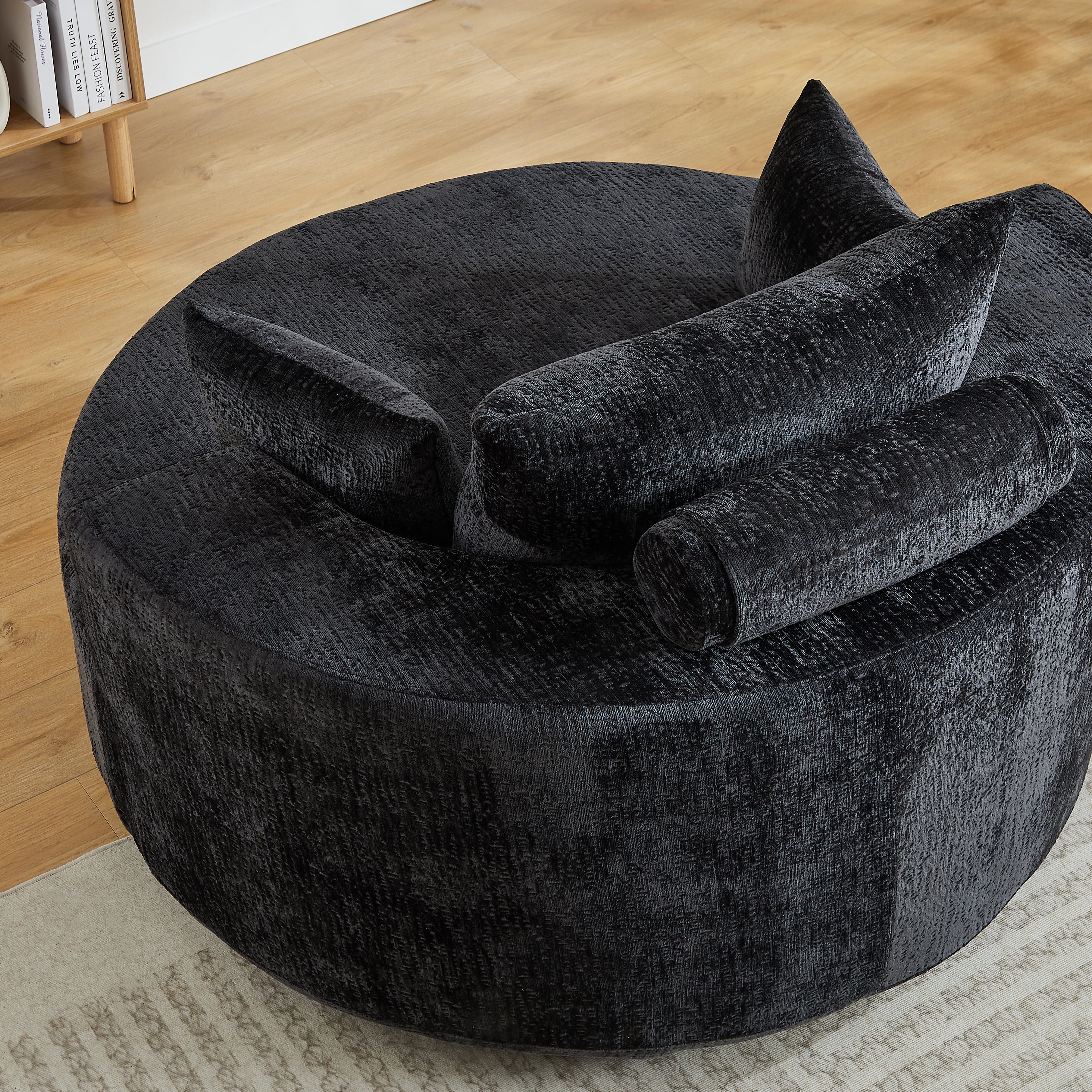 55''L Chenille Foam Single Swivel Chair, Fluffy Modern Sleeper, 360 Degree Swivel Chair for Living Room, Bedroom, Lounge and Projection Room