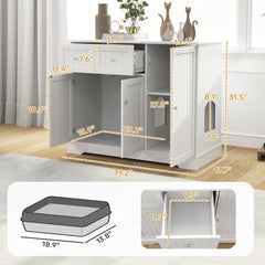 PawHut Cat Litter Box Enclosure with Drawers, Storage, Anti-tip Kit, 39" x 18" x 31.5", White