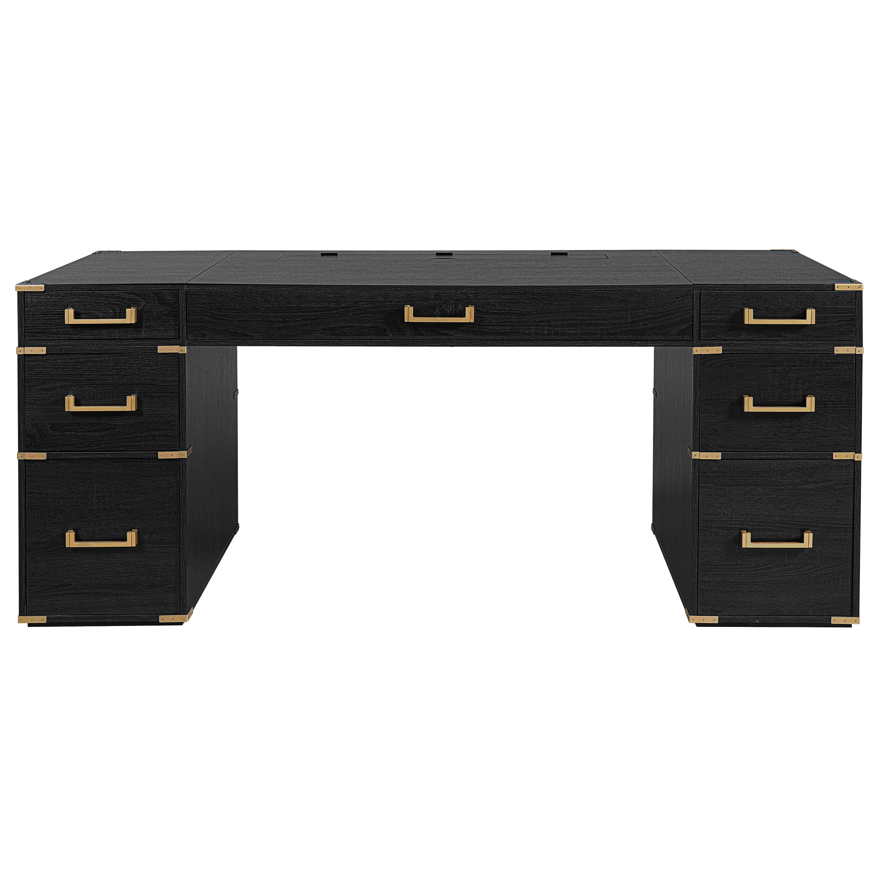 70" Extra-Large Classic and Traditional Executive Desk with Metal Edge Trim ,Writing Desk with 2 file drawers,USB Ports and Outlets,Desk with Hidden Compartment for Living Room,Home Office,Study Room,
