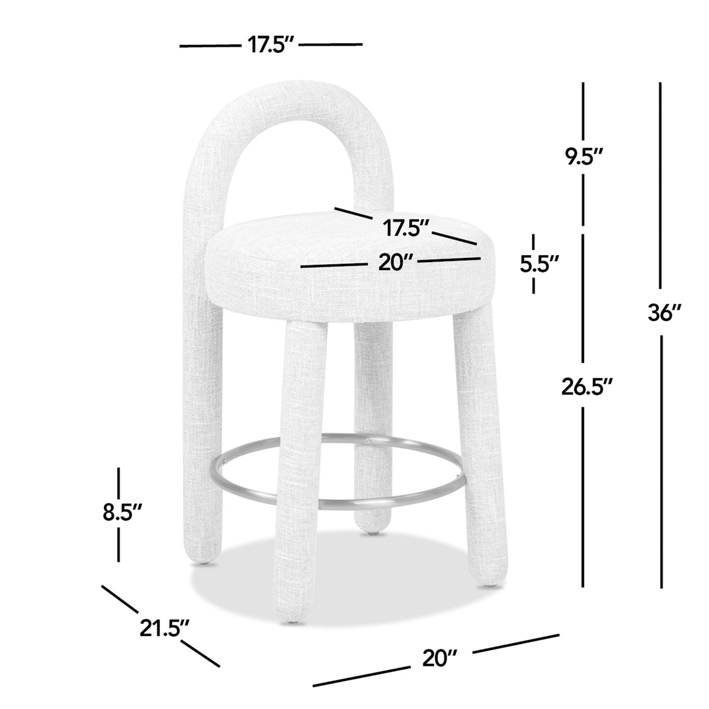 Penny 26.5" Round Arched Upholstered Counter Stool, Set of 2, Travertine Beige Chenille