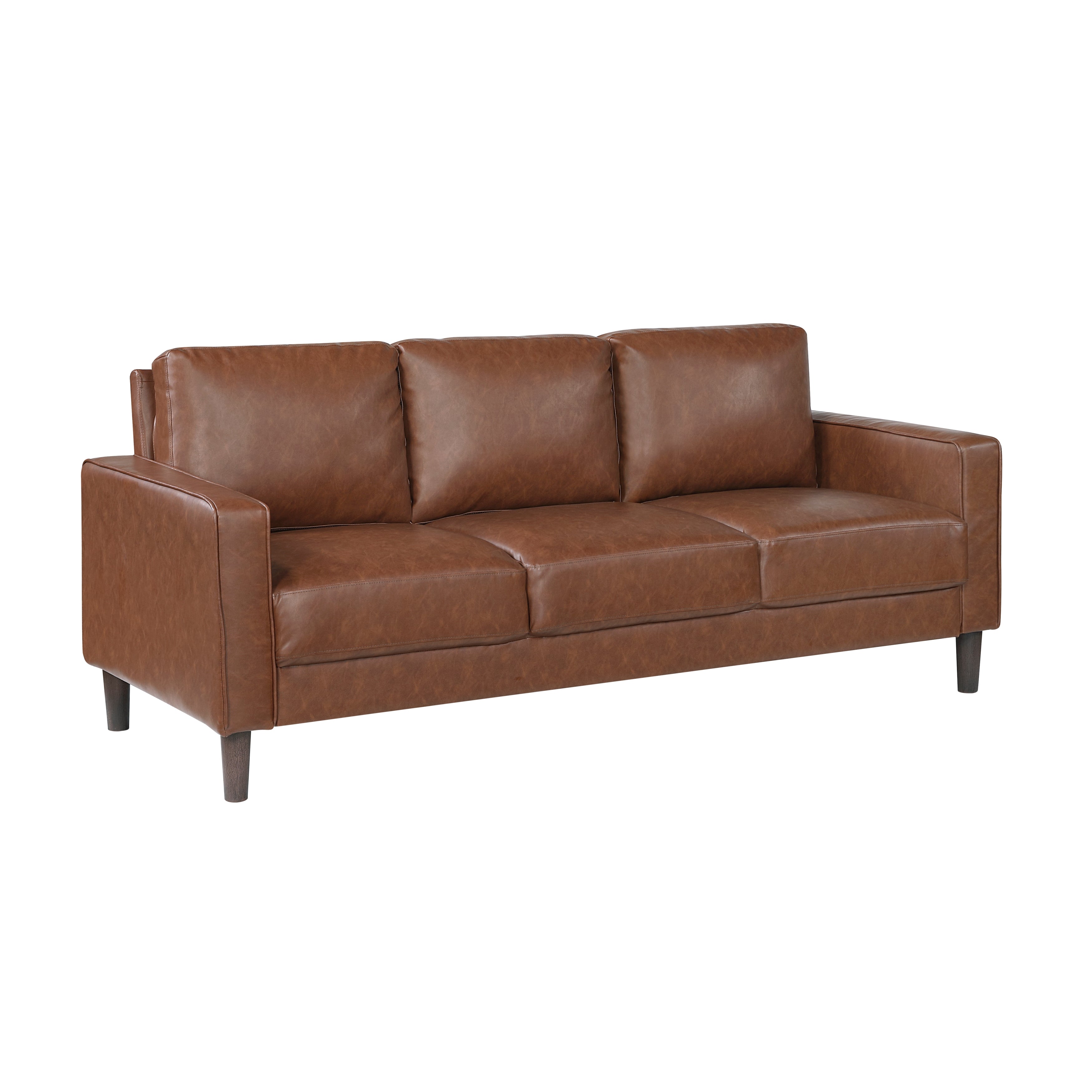 Modern Living Room Furniture 2pc Set Sofa Loveseat Chocolate Faux Leather Upholstered Cushion Back Seat Solid Wood
