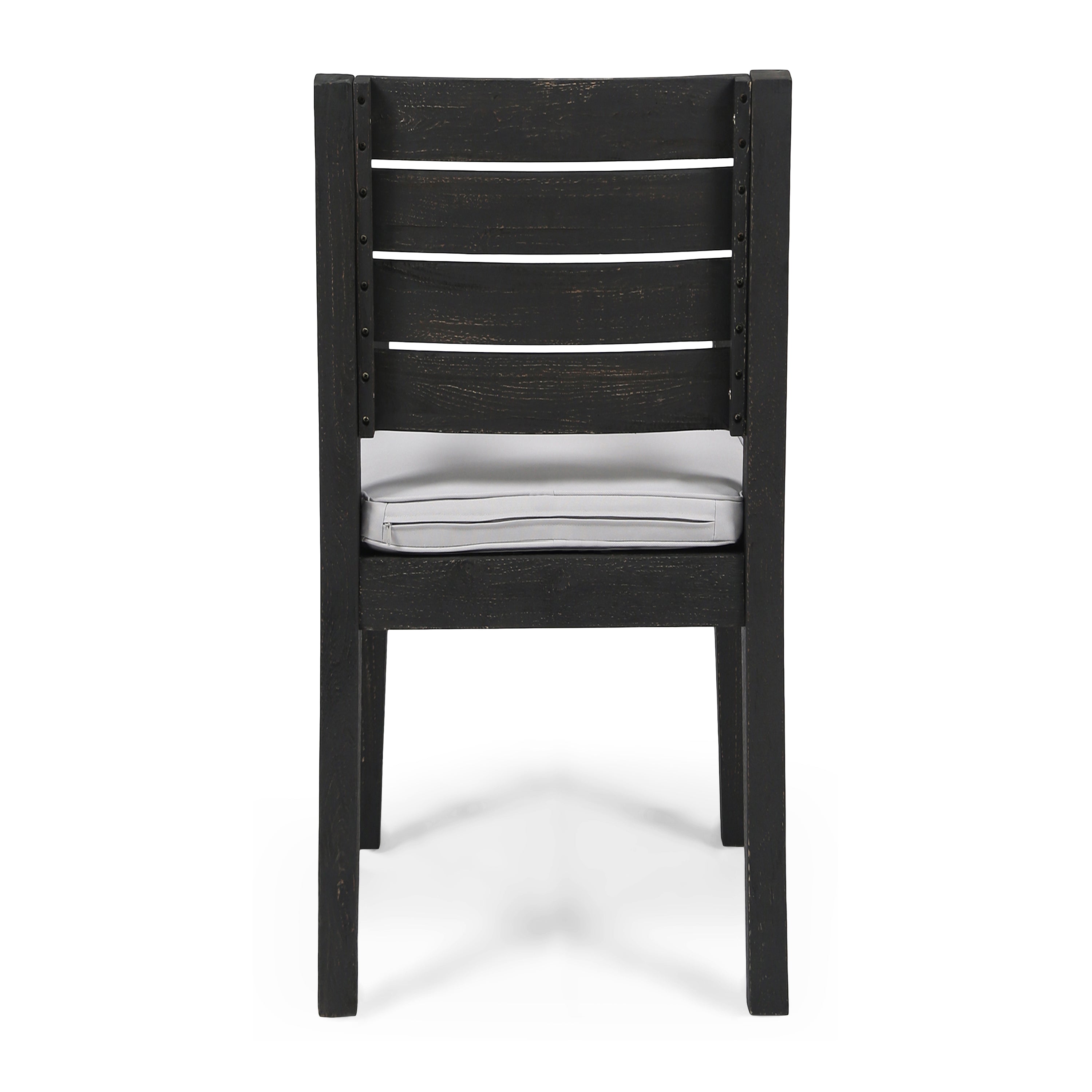 Outdoor 6-Seater Acacia Wood Dining Set with Bench,Sandblast Dark Grey With Light Grey Cushion