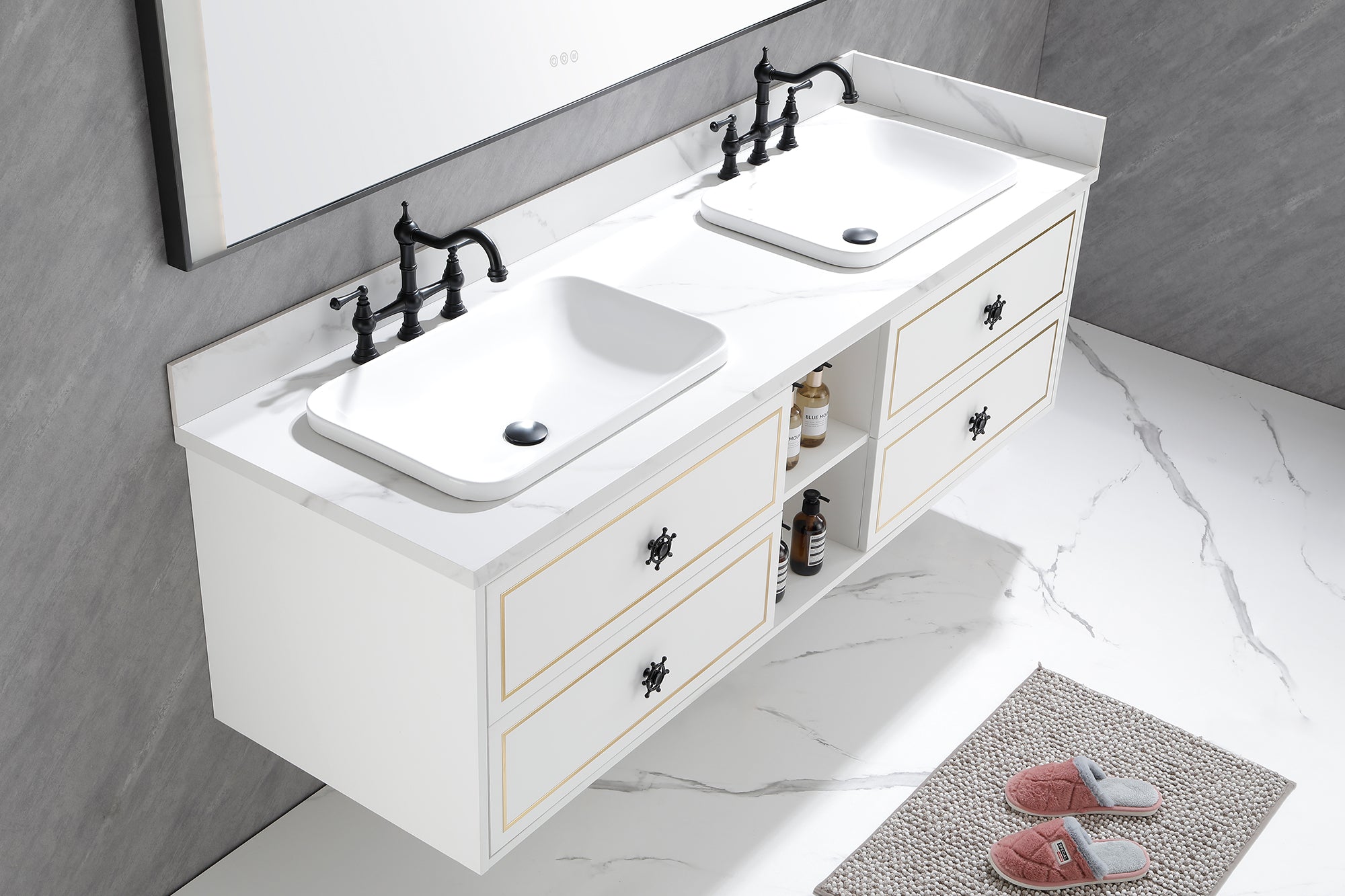 72" Wall Hung Bathroom Vanity Cabinet Fits Double Sinks, Cabinet Only (Countertop and Sinks Not Included)