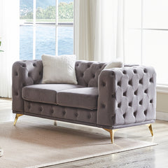 FX 61.25-inch Deluxe Velvet Sofa with Chesterfield Tufted Buttons with 2 Pillows and Metal Feet