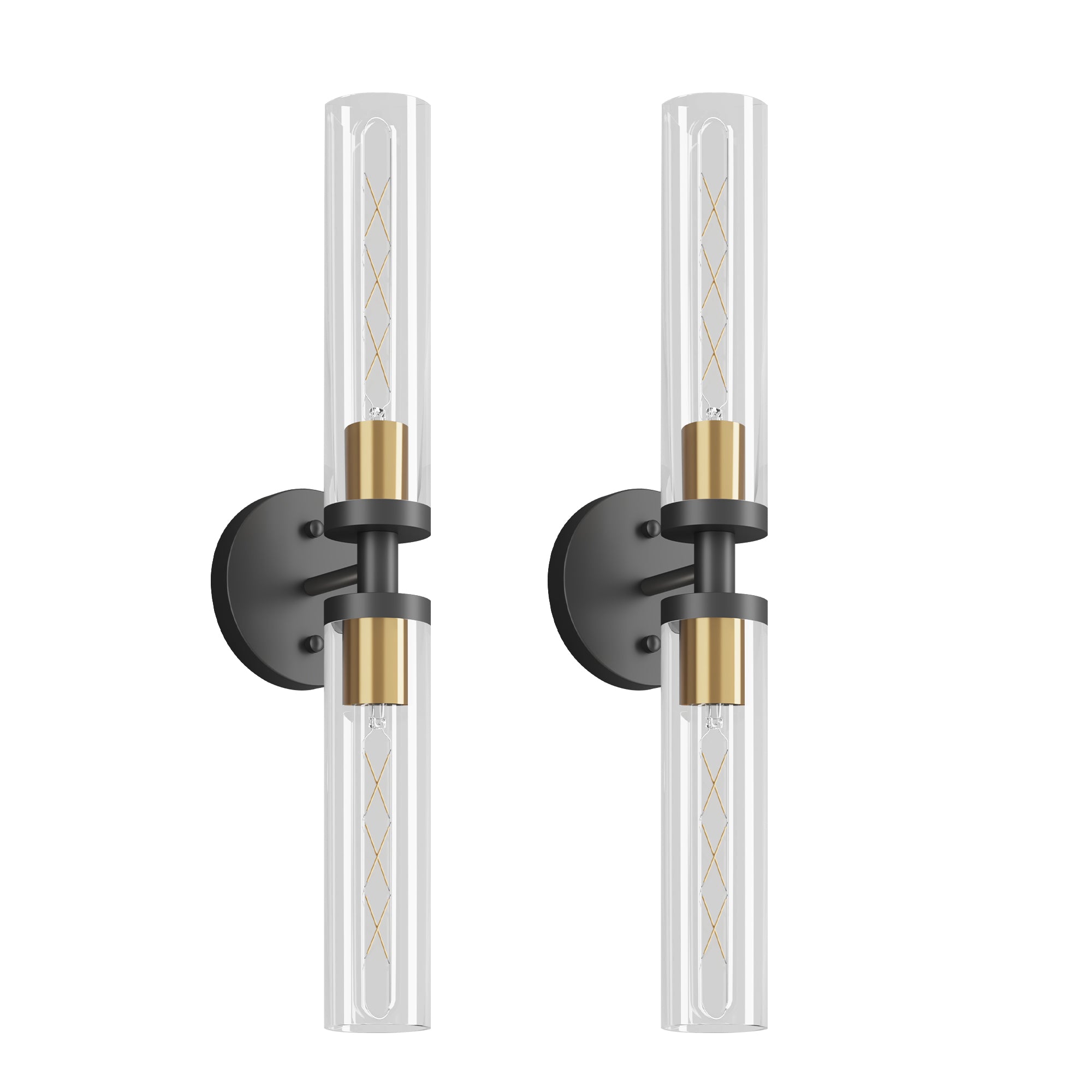 Wall Sconces Set of Two, Black and Gold Bathroom Sconces Wall Lighting with Clear Glass, Modern Sconces Wall Decor Set of 2 Wall Light fixtures for Bathroom Mirror Living Room Hallway Bedroom
