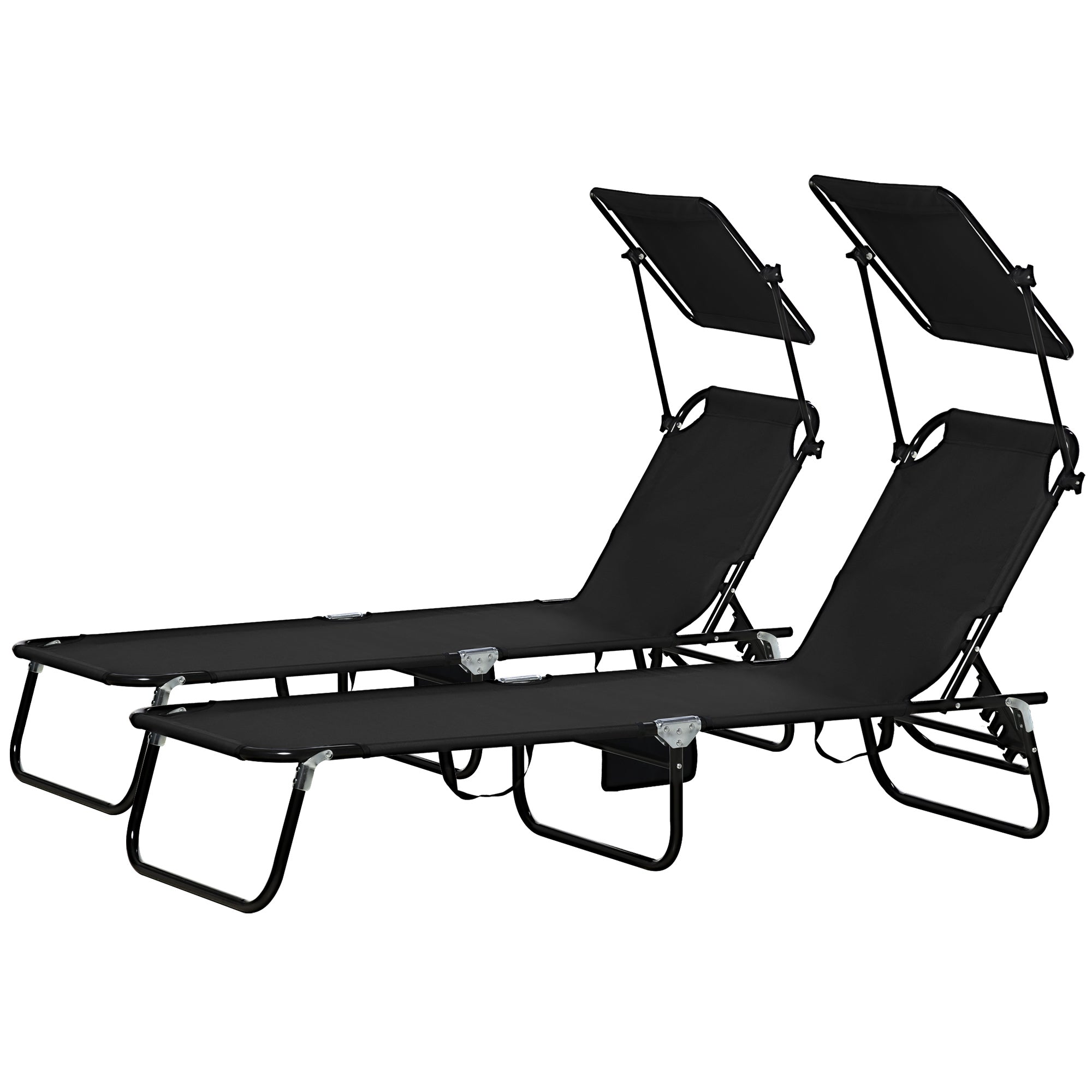 Outsunny Chaise Pool Lounge Chairs Set of 2, Outdoor Sun Tanning Chairs, Reclining Back, Steel Frame and Side Pocket, Black