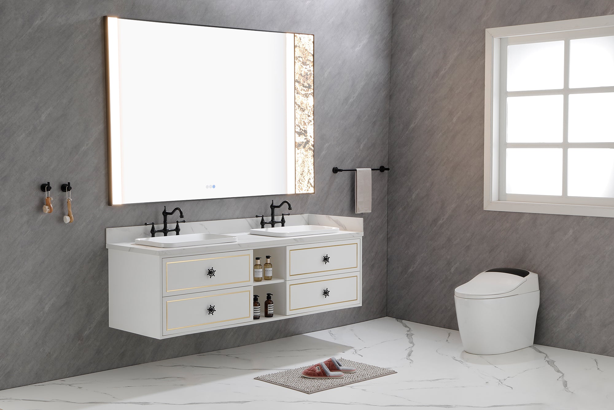 72" Wall Hung Bathroom Vanity Cabinet Fits Double Sinks, Cabinet Only (Countertop and Sinks Not Included)