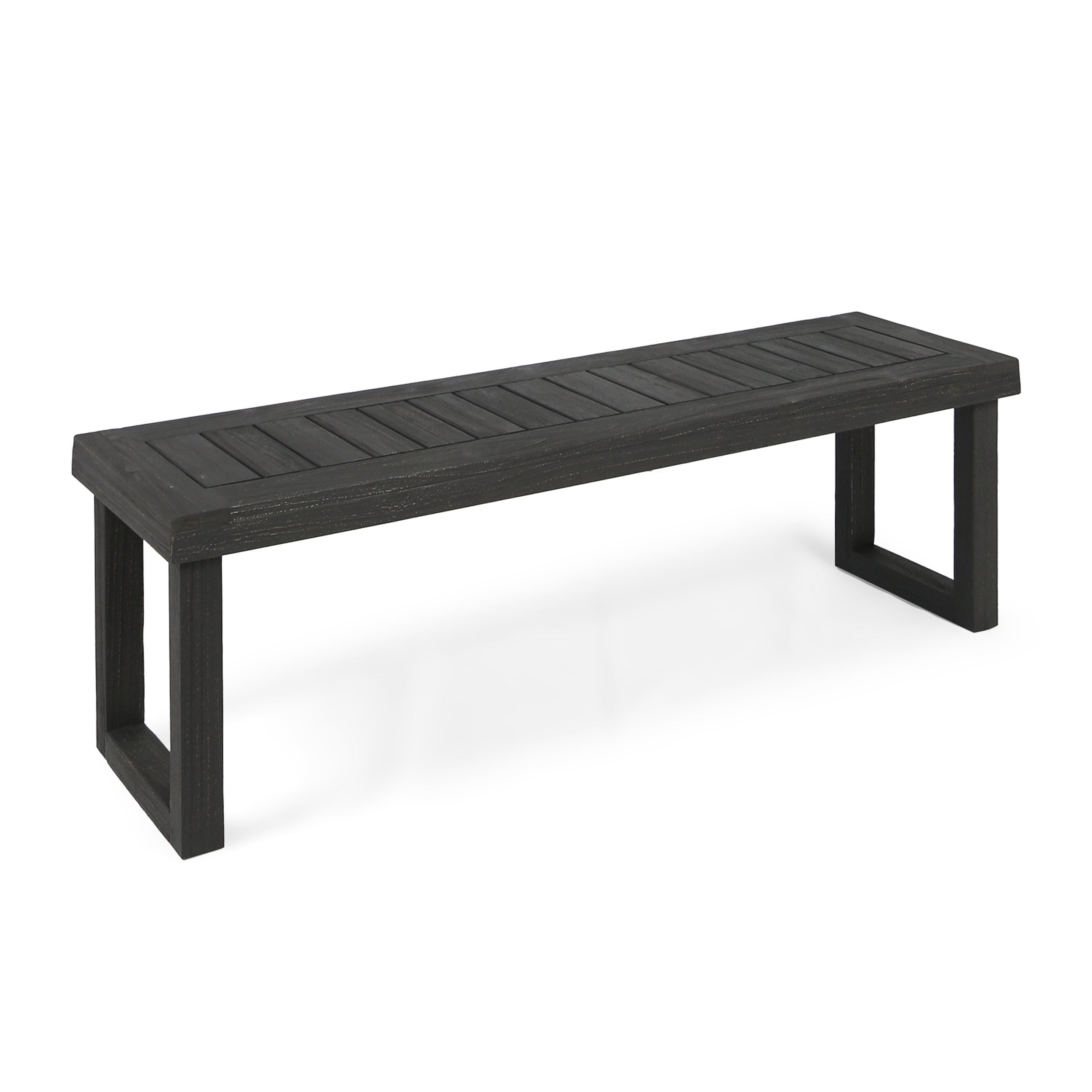 Outdoor 6-Seater Acacia Wood Dining Set with Bench,Sandblast Dark Grey With Light Grey Cushion