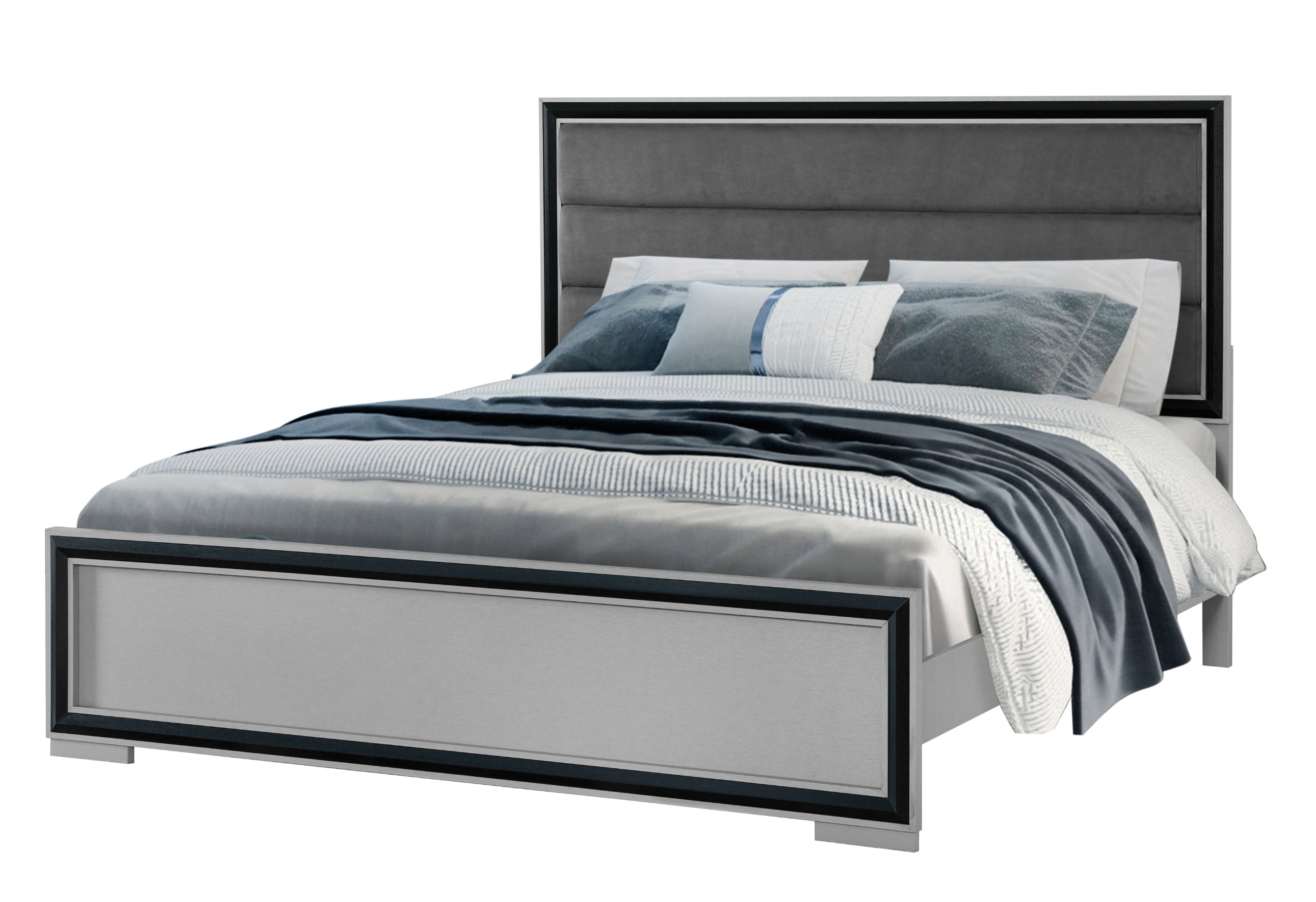 ADELAIDE GREY BLACK KING BED W/LED