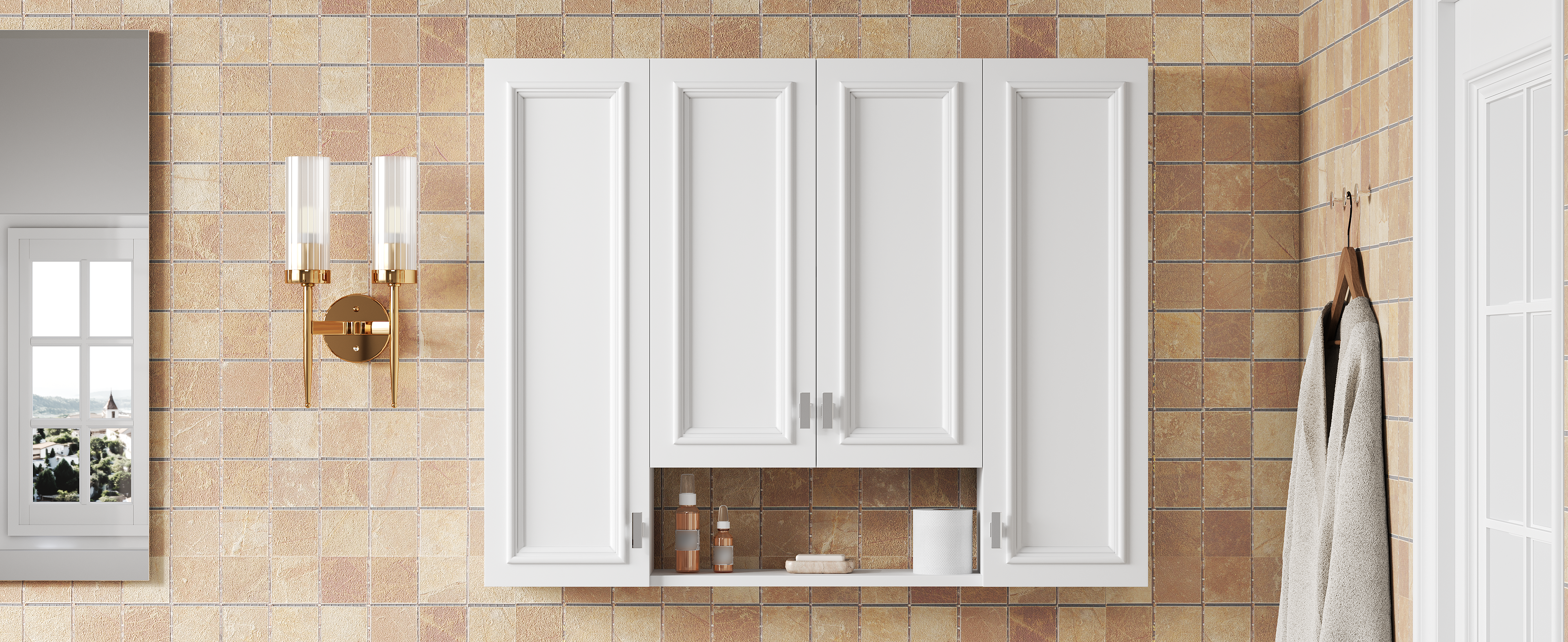 Modern Bathroom Cabinet with 5 Adjustable Shelves, Wall-Mounted Medicine Cabinet for Bathroom, Soft-Closing Hinges, Open Shelving Design