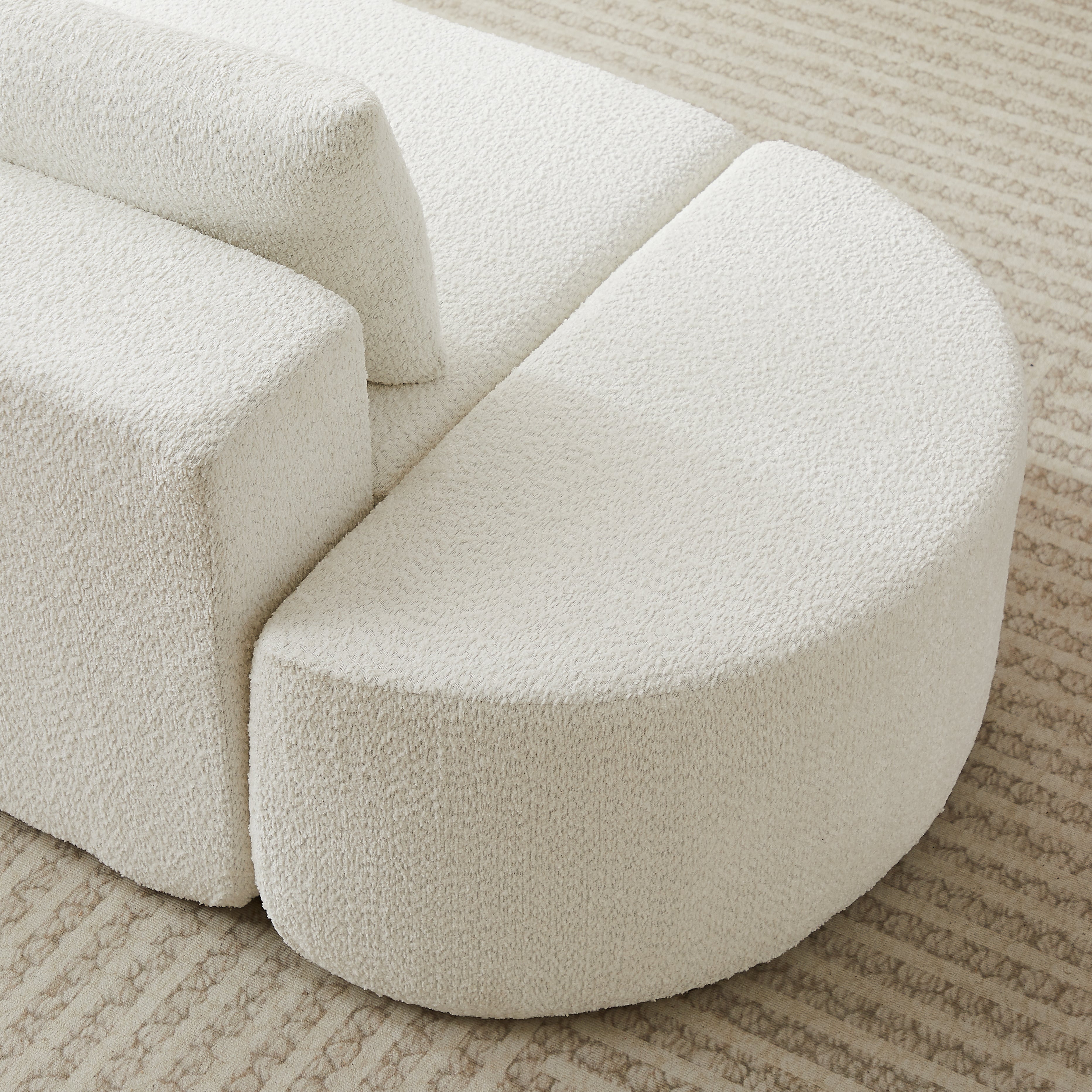 106.3-inch V-shaped modular sofa set in chenille fabric, featuring three throw pillows and two curved ottomans, perfectly suited for living rooms, bedrooms, and offices.beige