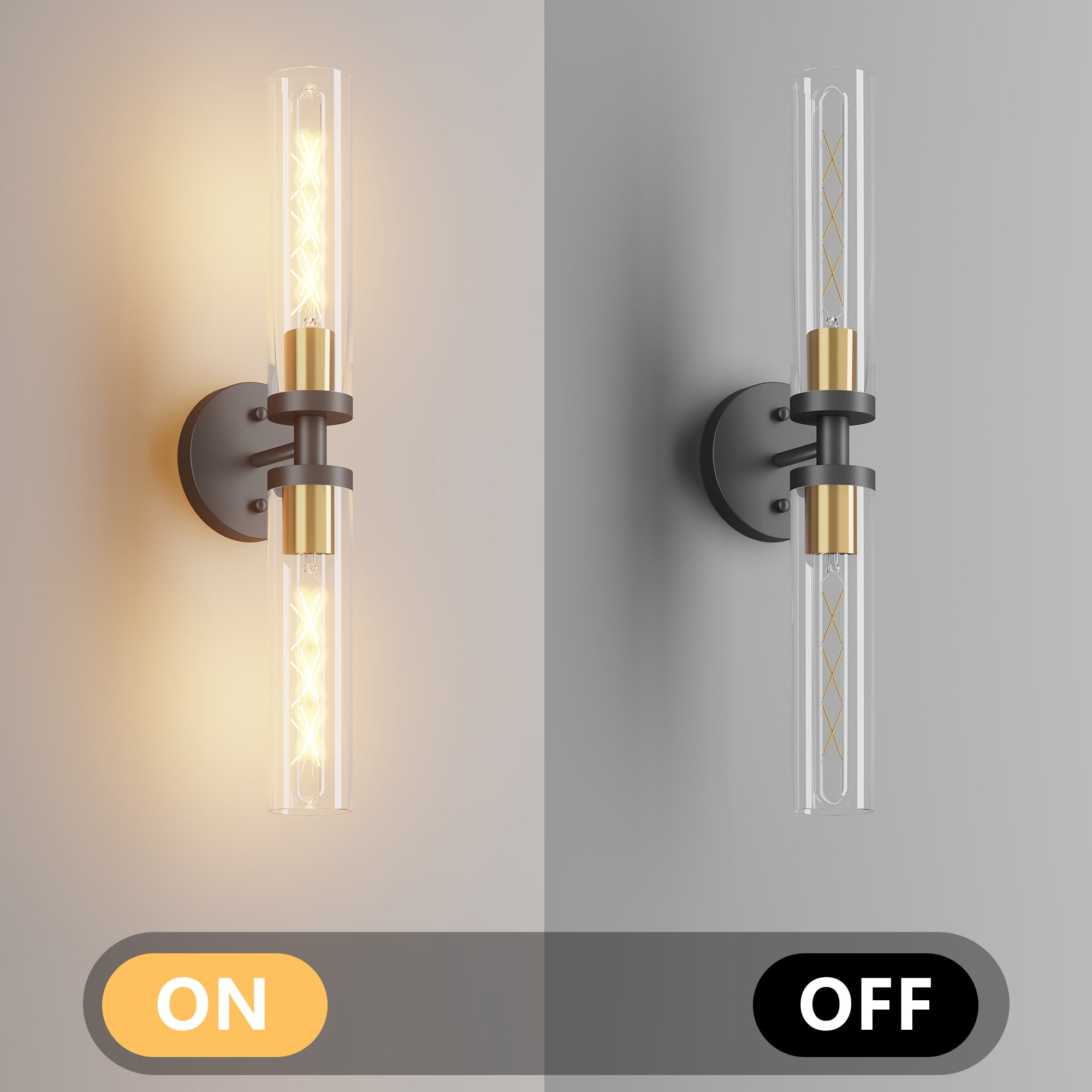 Wall Sconces Set of Two, Black and Gold Bathroom Sconces Wall Lighting with Clear Glass, Modern Sconces Wall Decor Set of 2 Wall Light fixtures for Bathroom Mirror Living Room Hallway Bedroom