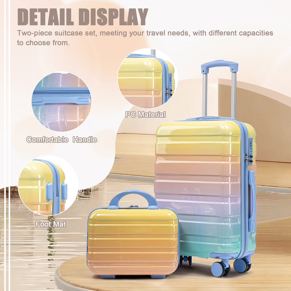 20" Carry-On Suitcase + 14" Cosmetic Case Set (PC Hard Shell, Gradient Blue/Yellow)