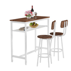 3 Piece Bar Table Set, Bar Table and Chairs Set of 2 with Metal Frame and Storage Rack , Modern Counter Height Table with 2 Stools for Kitchen, Dining Room, Living Room Breakfast Table Wood Top