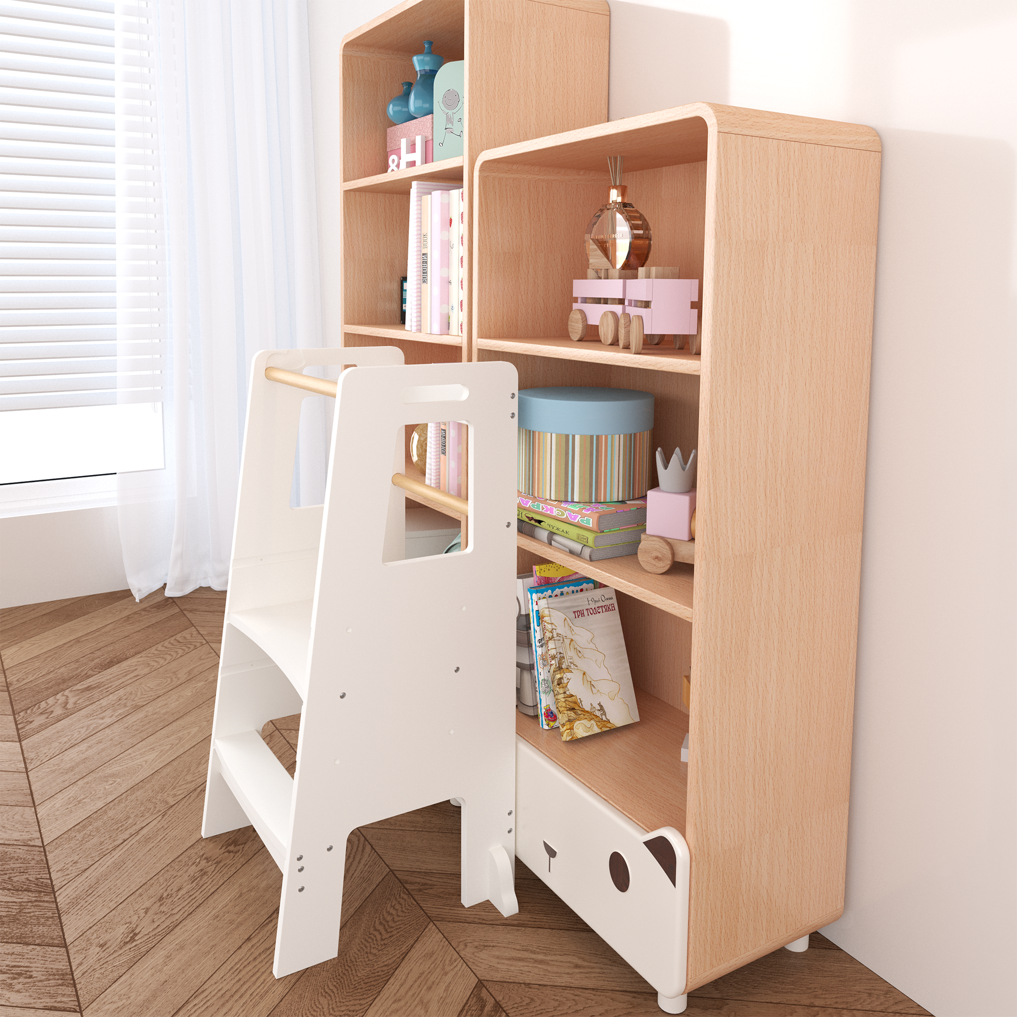 Kids Standing Tower, Child Kitchen Step Stool Toddler Wood Stepping Stool - Children's Montessori Stool - Adjustable Height, Ideal Kids Kitchen Step Stool for Learning New Skills, White