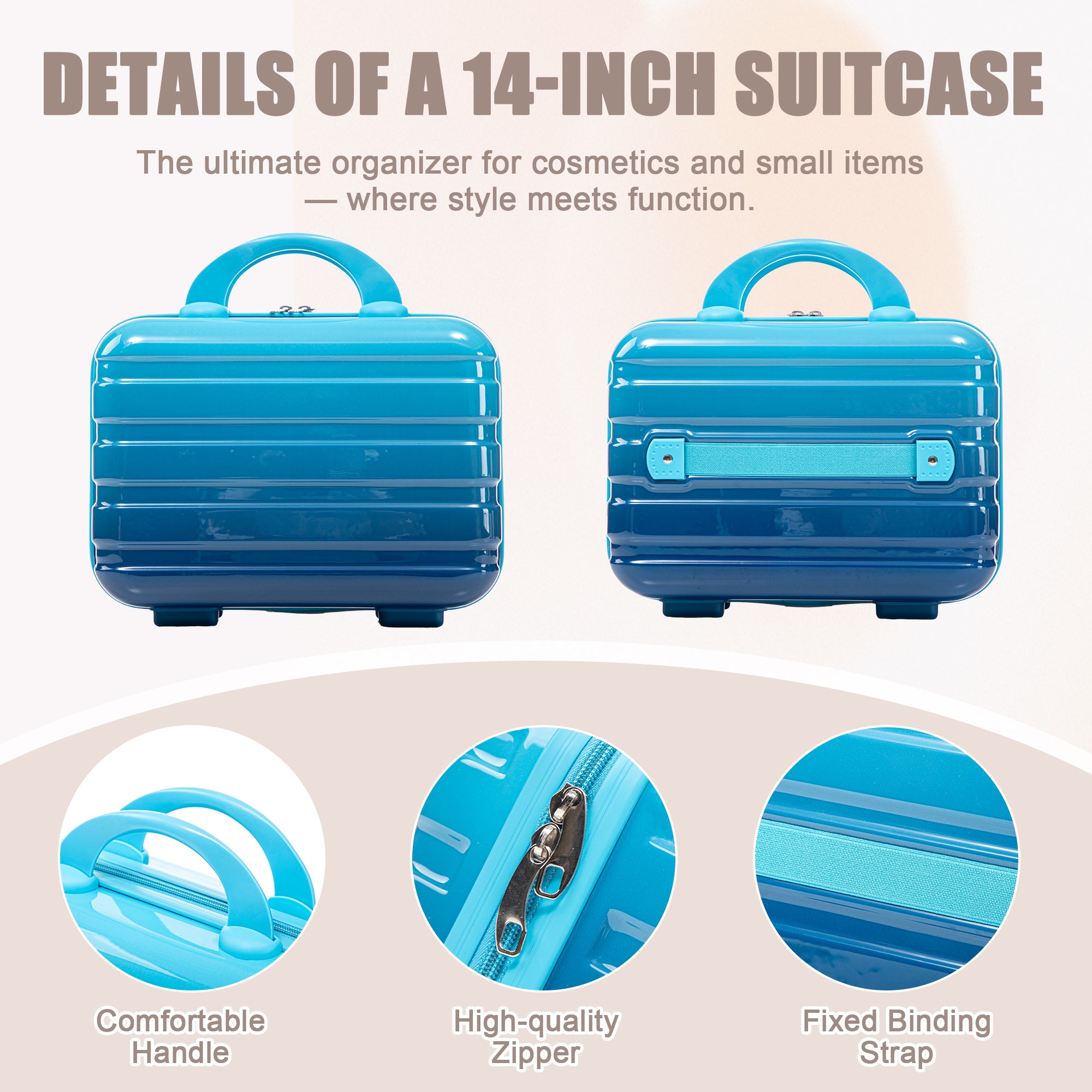 20" Carry-On Suitcase + 14" Cosmetic Case Set (PC Hard Shell, Gradient Navy/Light Blue)
