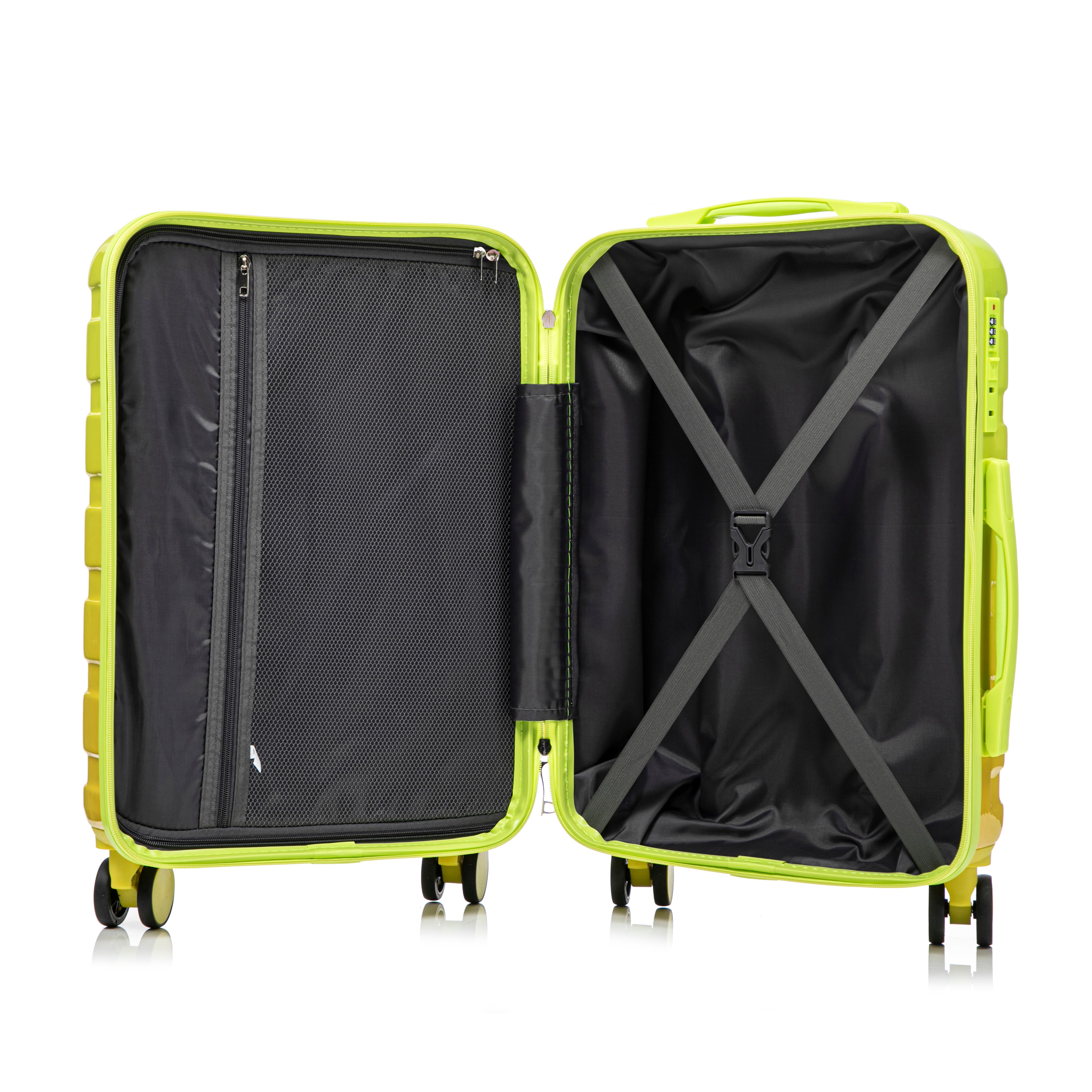 20" Carry-On Suitcase + 14" Cosmetic Case Set (PC Hard Shell, Gradient Yellow/Green)