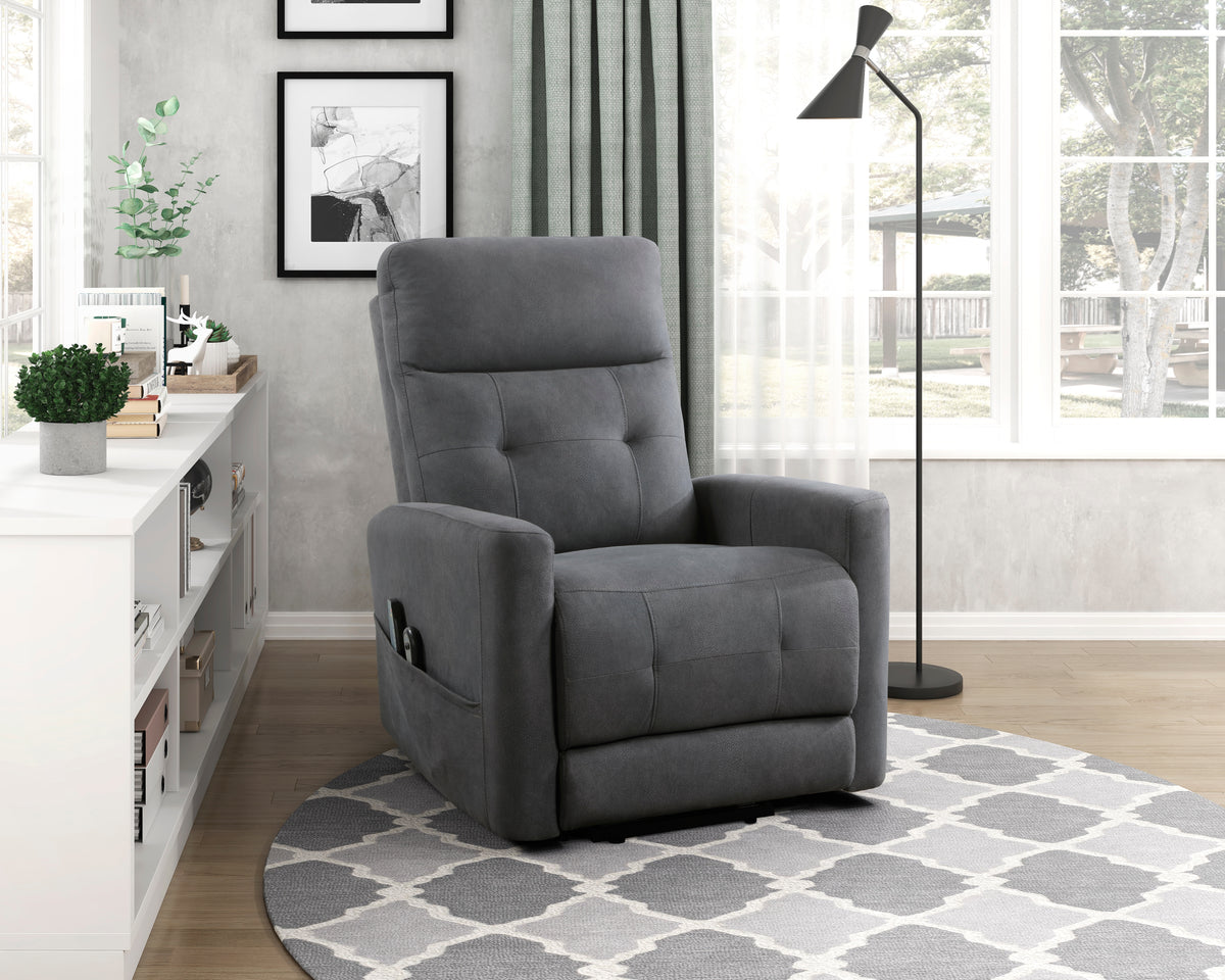 Power Lift Chair with Massage and Heat Comfort Dark Gray Upholstery Living Room Furniture 1pc Power Reclining Motion Chair