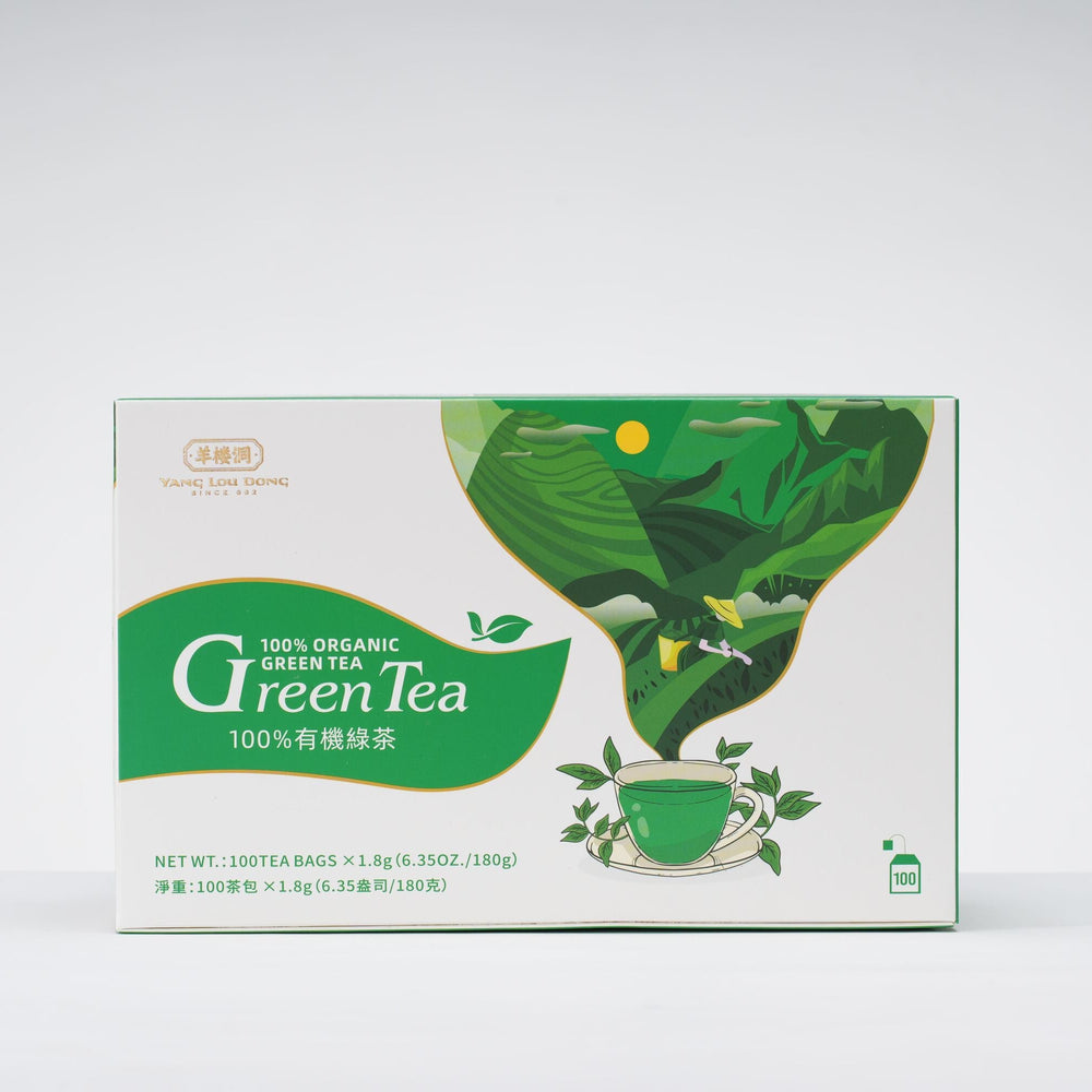 Box of green tea on a white background