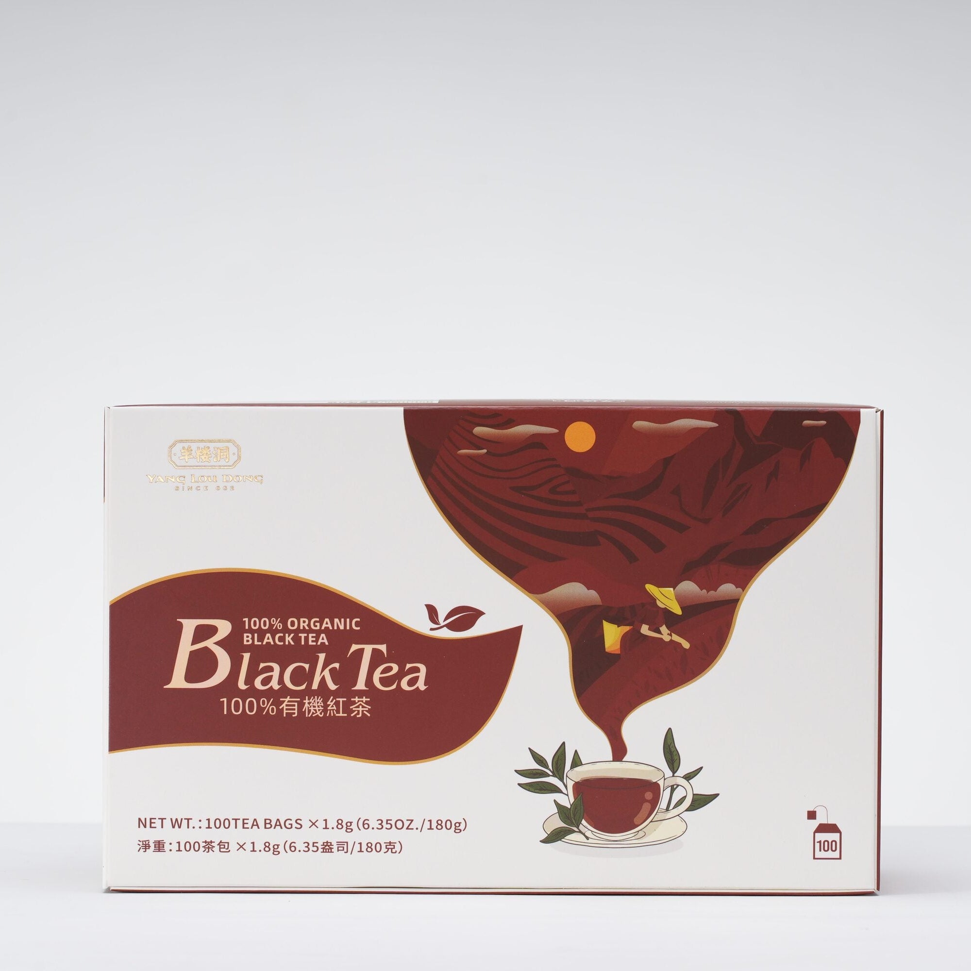 Box of black tea on a white background