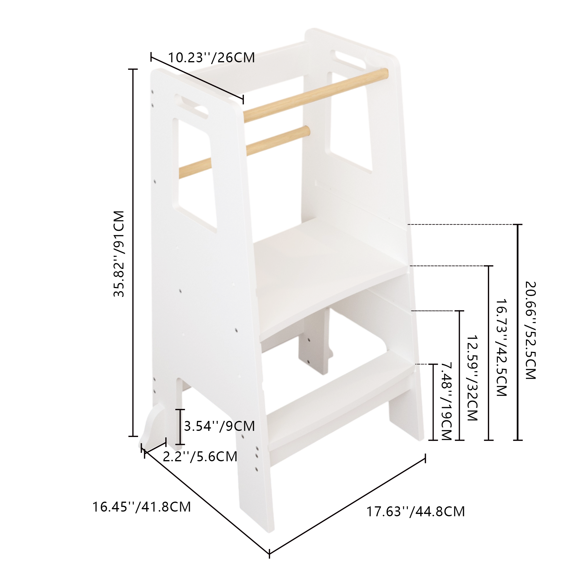 Kids Standing Tower, Child Kitchen Step Stool Toddler Wood Stepping Stool - Children's Montessori Stool - Adjustable Height, Ideal Kids Kitchen Step Stool for Learning New Skills, White
