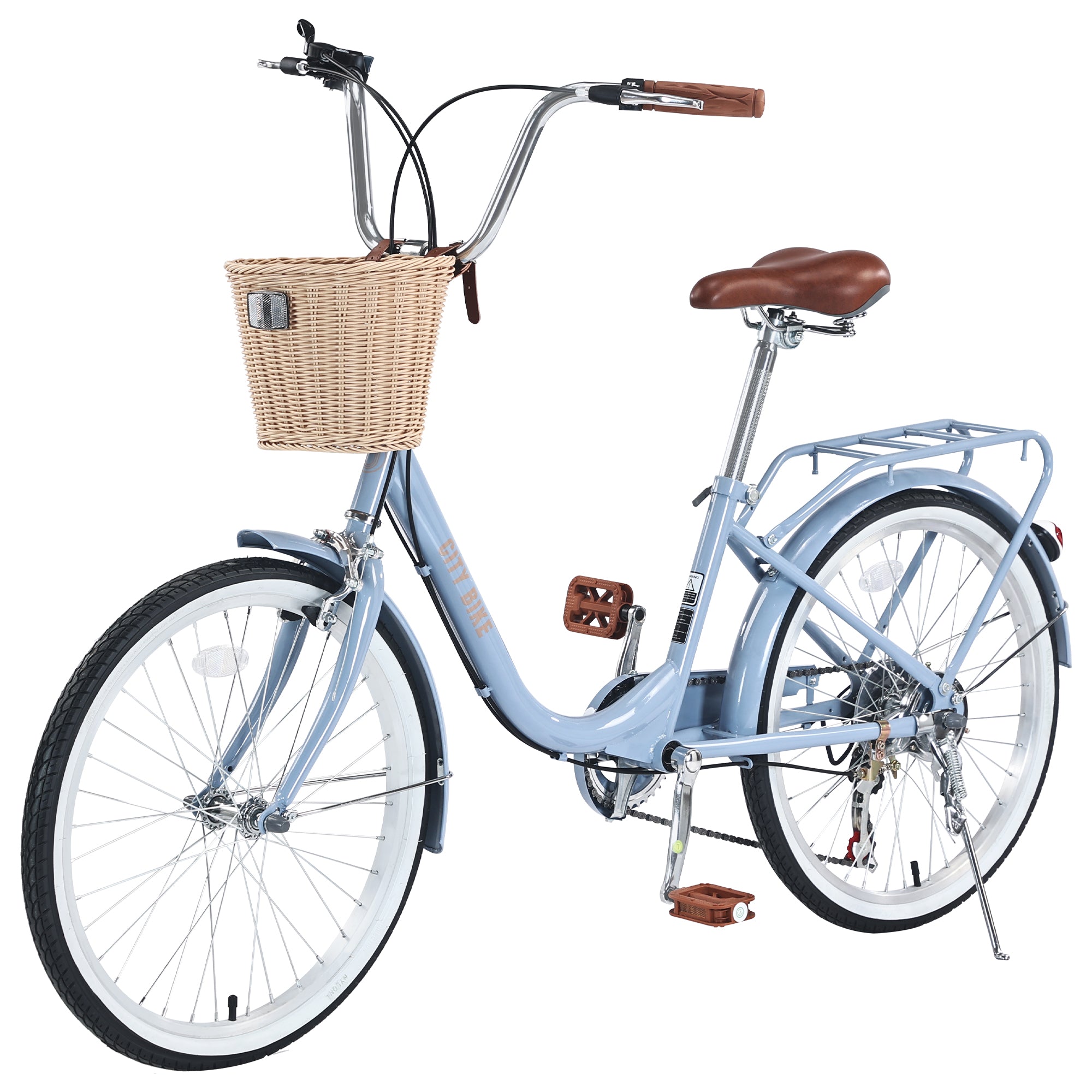 7 Speed City  Bike With  Basket , Steel Frame,Multiple Colors 22 Inch Girls Bicycle