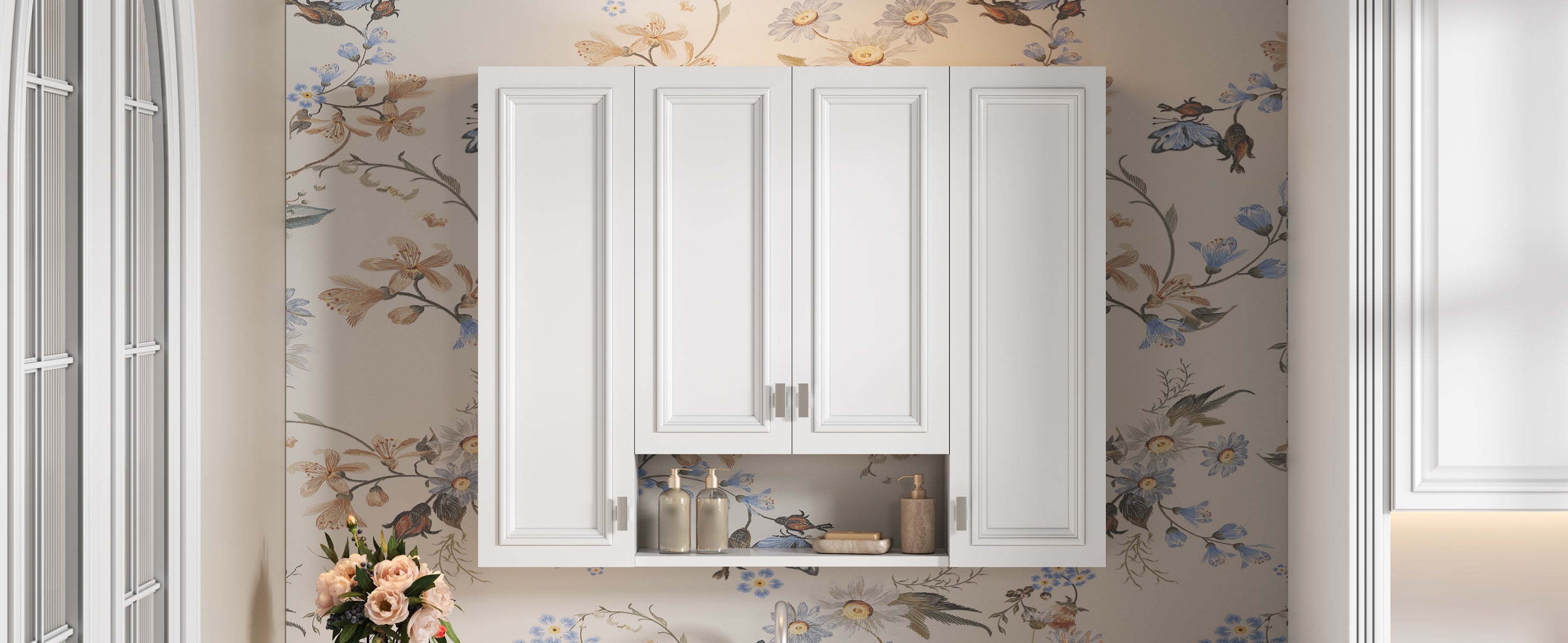 Modern Bathroom Cabinet with 5 Adjustable Shelves, Wall-Mounted Medicine Cabinet for Bathroom, Soft-Closing Hinges, Open Shelving Design