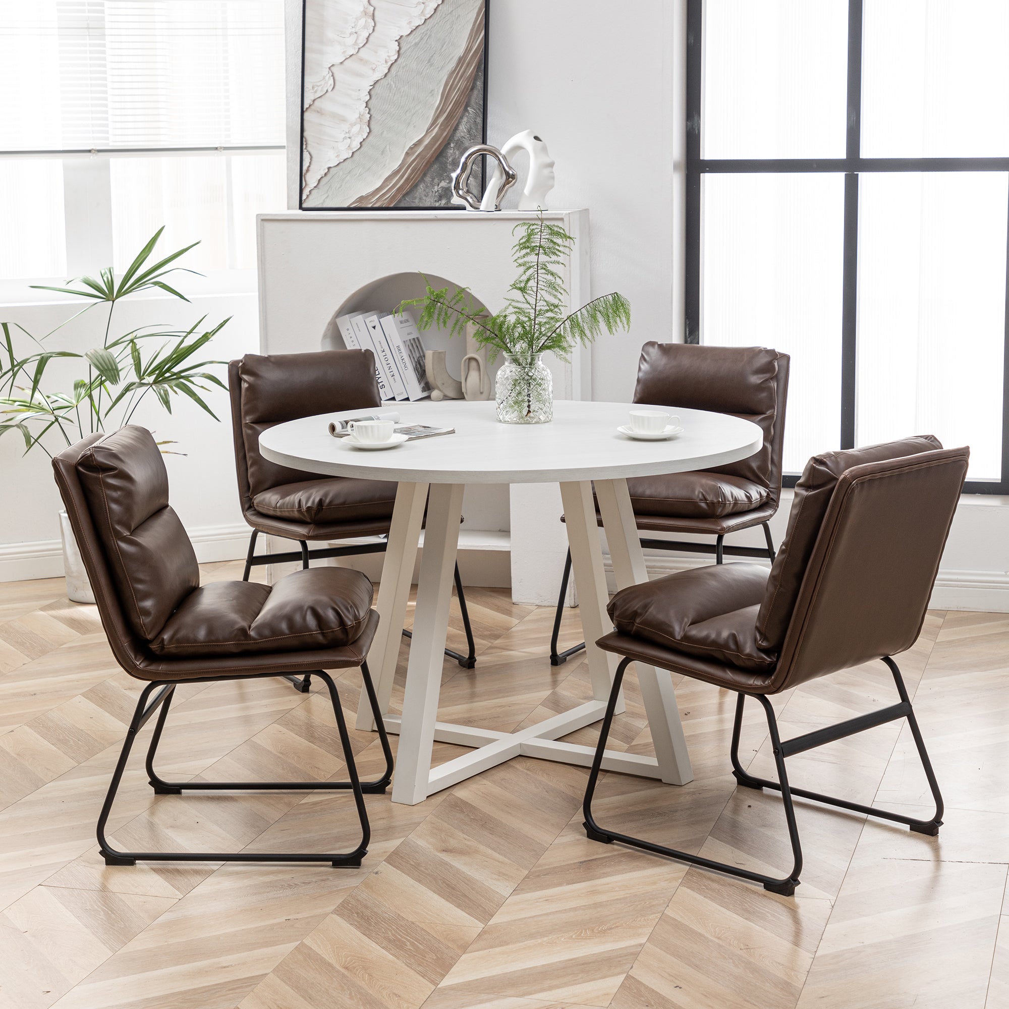 Innes 5-Piece Round Dining Set, Trestle Dining Table with 4 Stylish Chairs, Antique Brown