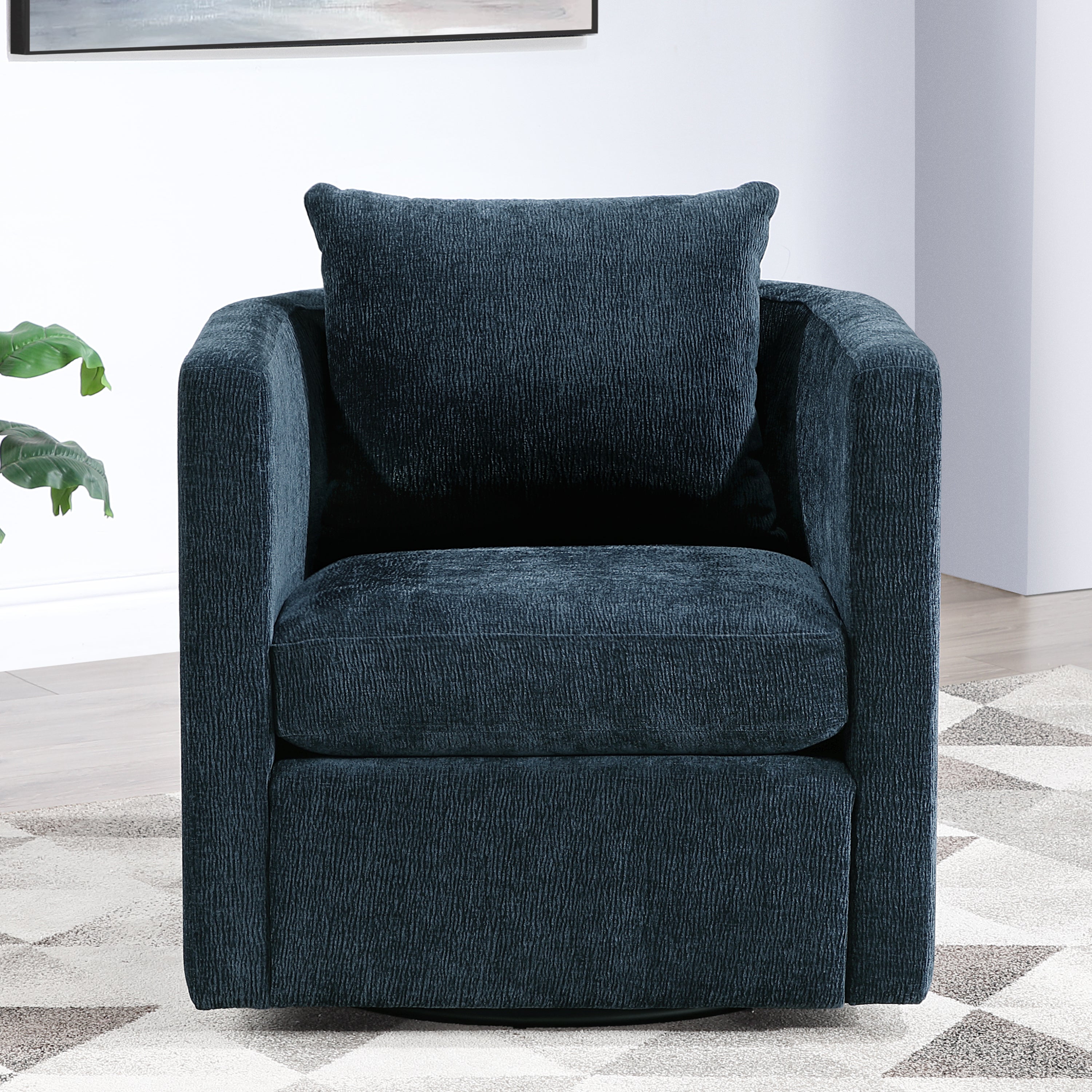 Sutton Navy Blue Swivel Barrel Chair
