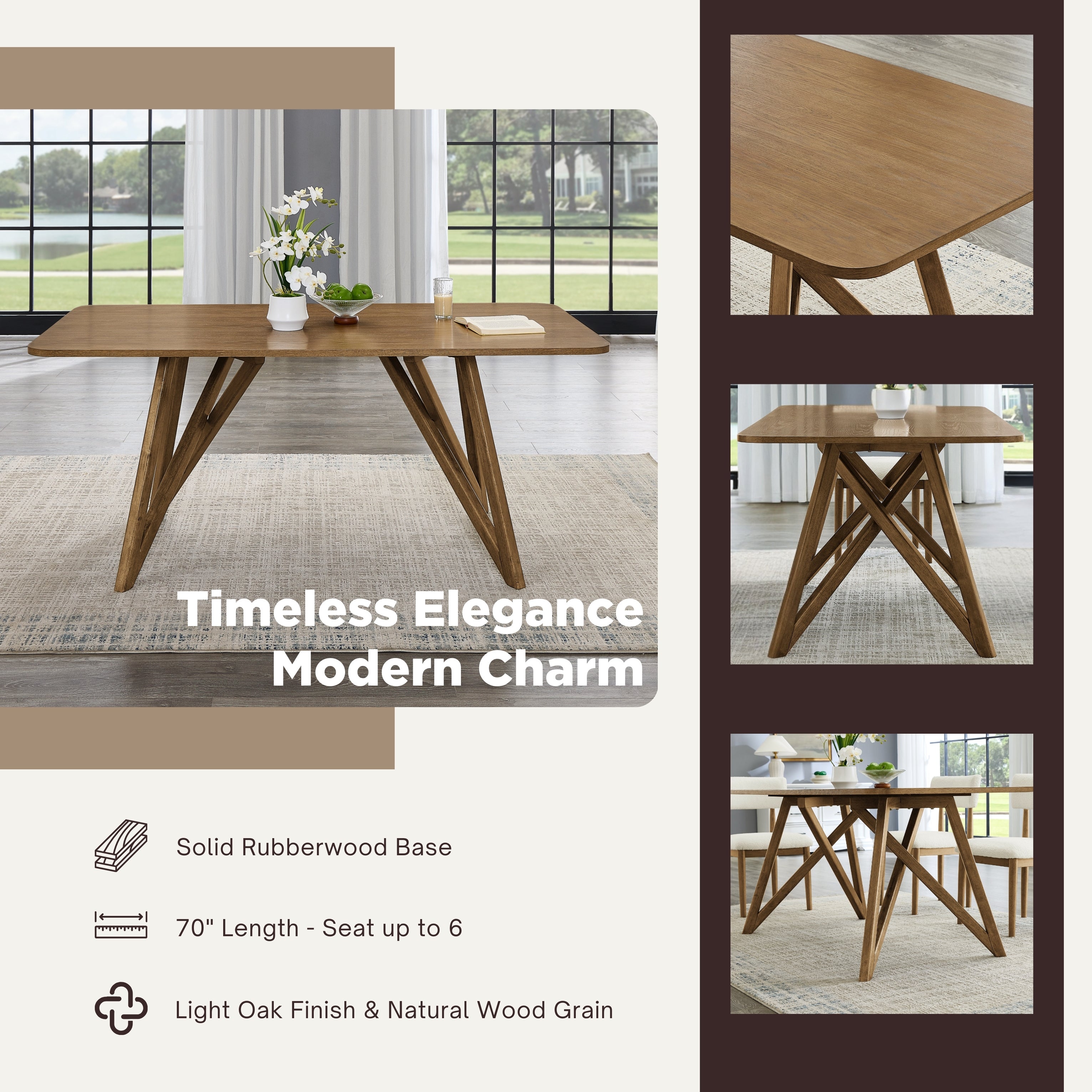 Avery 5-Piece Dining Set, Tripod-Cross Dining Table with 4 Stylish Chairs