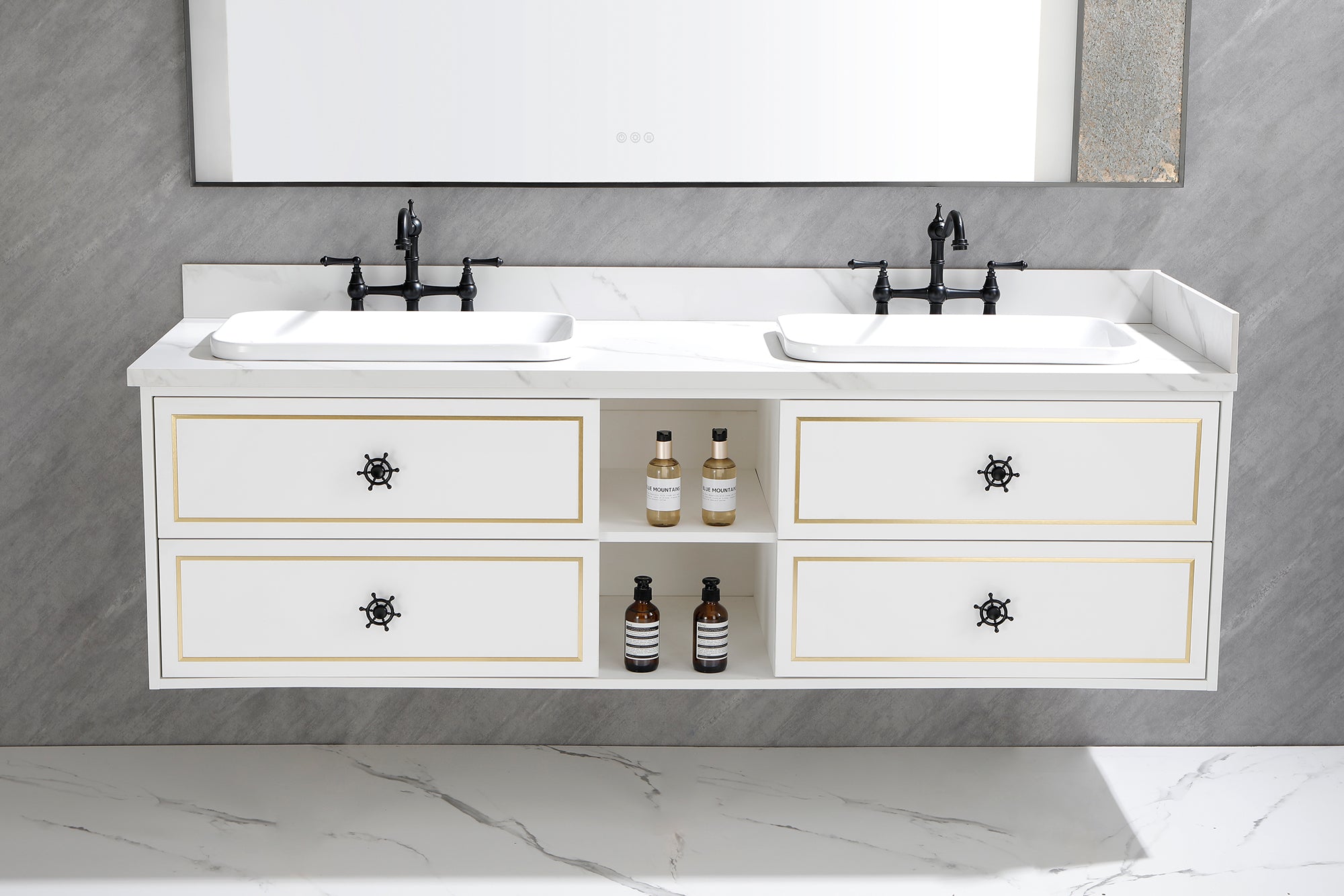 72" Wall Hung Bathroom Vanity Cabinet Fits Double Sinks, Cabinet Only (Countertop and Sinks Not Included)