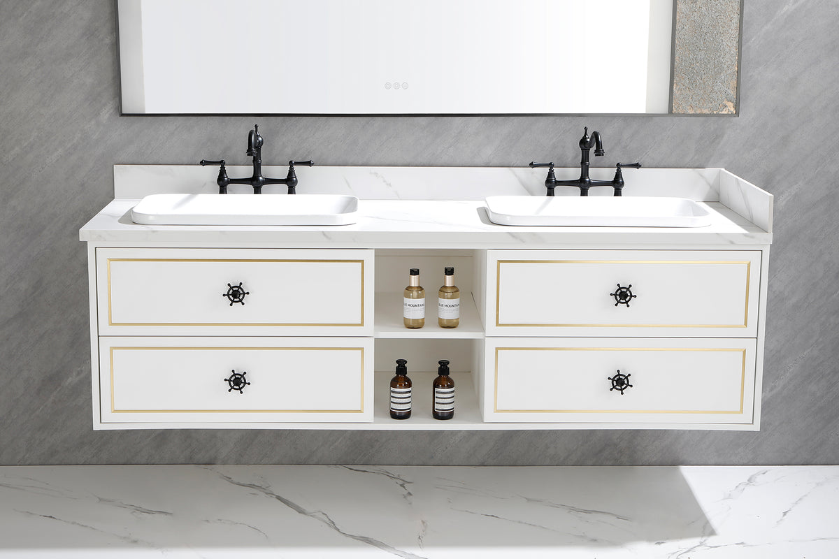 72" Wall Hung Bathroom Vanity Cabinet Fits Double Sinks, Cabinet Only (Countertop and Sinks Not Included)